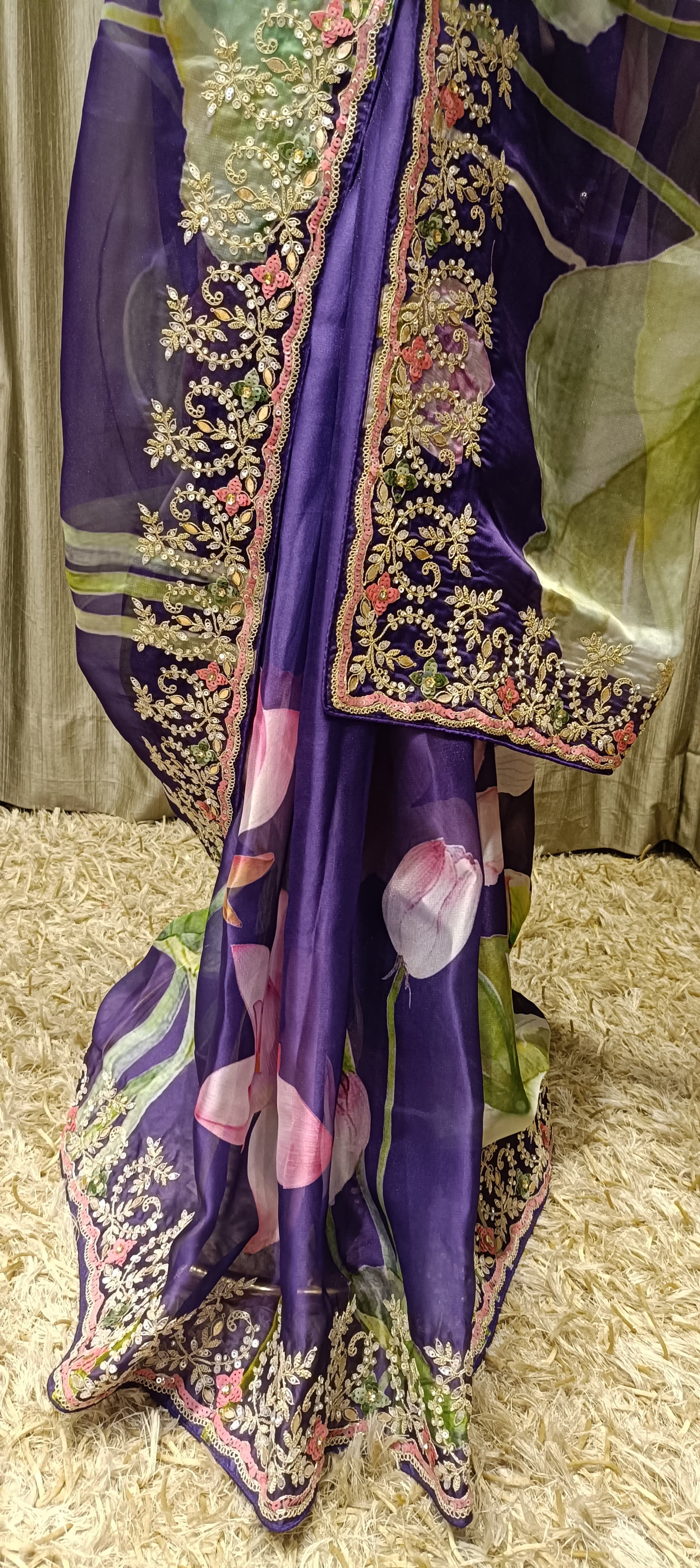 FLORAL PRINT ORGANZA SAREE,MEHNDI,SANGEET,PARTY WEAR
