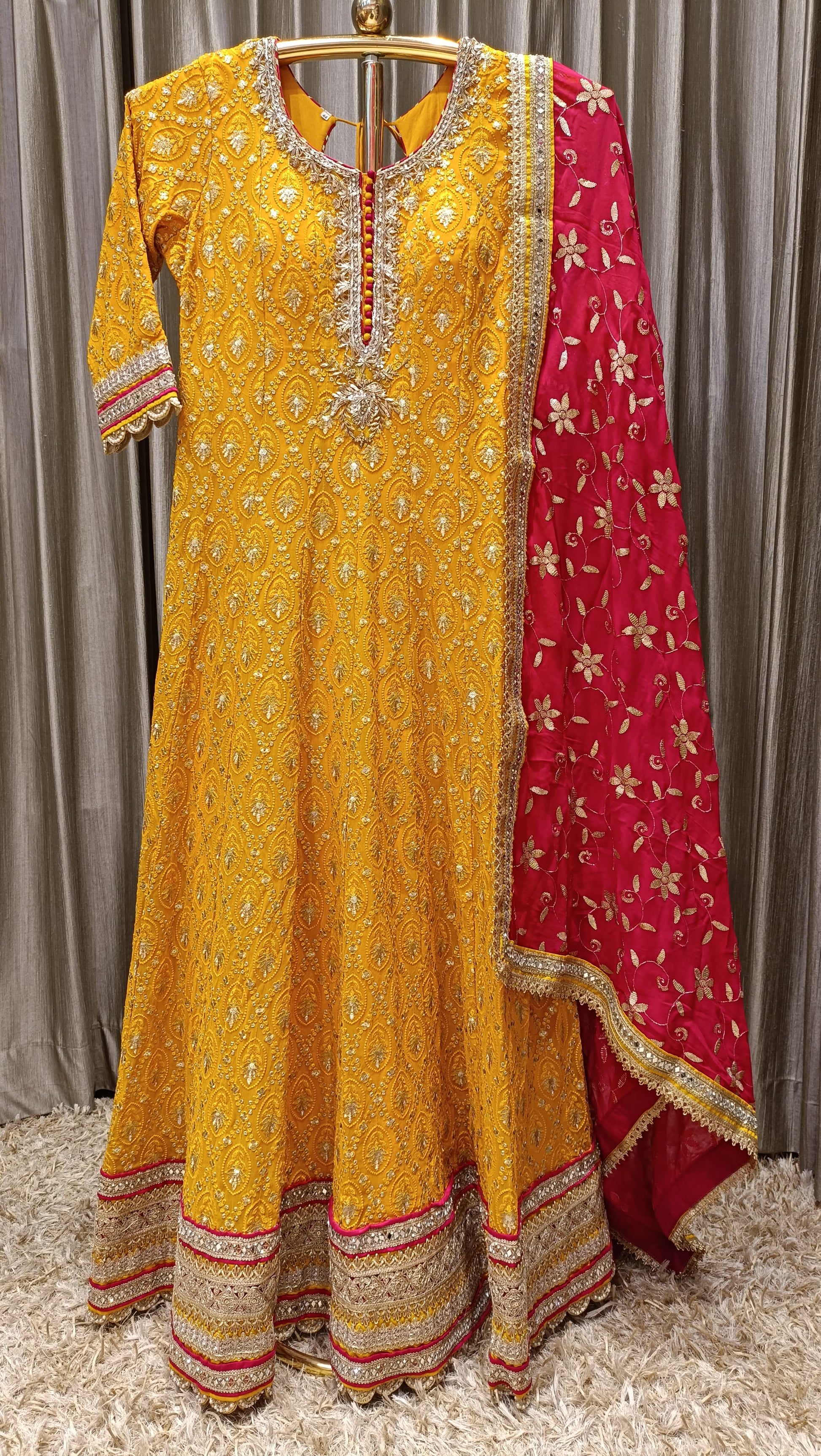 FLOOR LENGTH ANARKALI OUTFIT,HALDI,FESTIVE FUNCTION,TRADITIONAL,PARTY WEAR