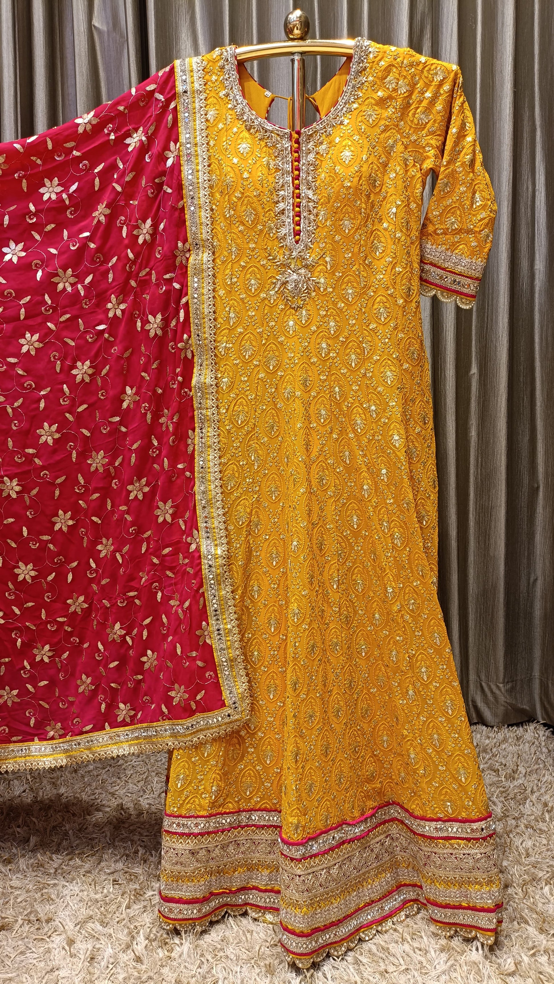 FLOOR LENGTH ANARKALI OUTFIT,HALDI,FESTIVE FUNCTION,TRADITIONAL,PARTY WEAR