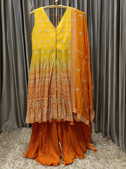 A-LINE FLARE TOP WITH PALAZZO SET,HALDI,FESTIVE,OCCASSION PARTY WEAR