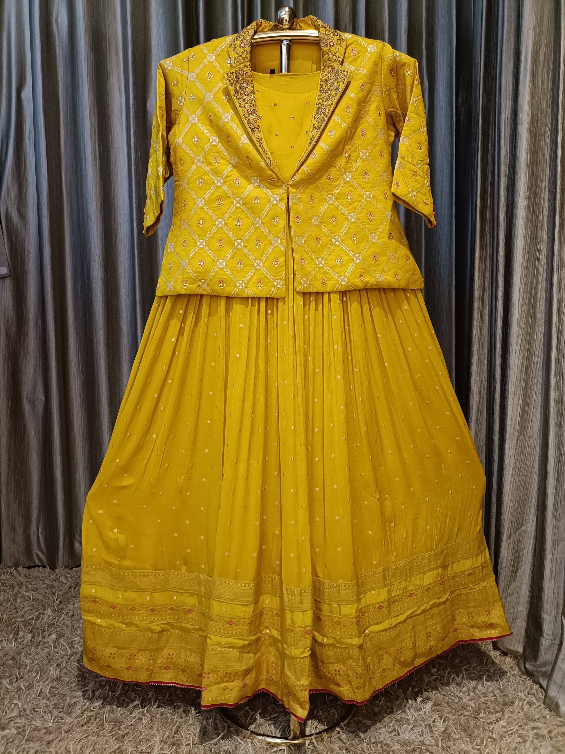 JACKET STYLE ANARKALI DRESS HALDI CEREMONEY,FESTIV OCCASSION,