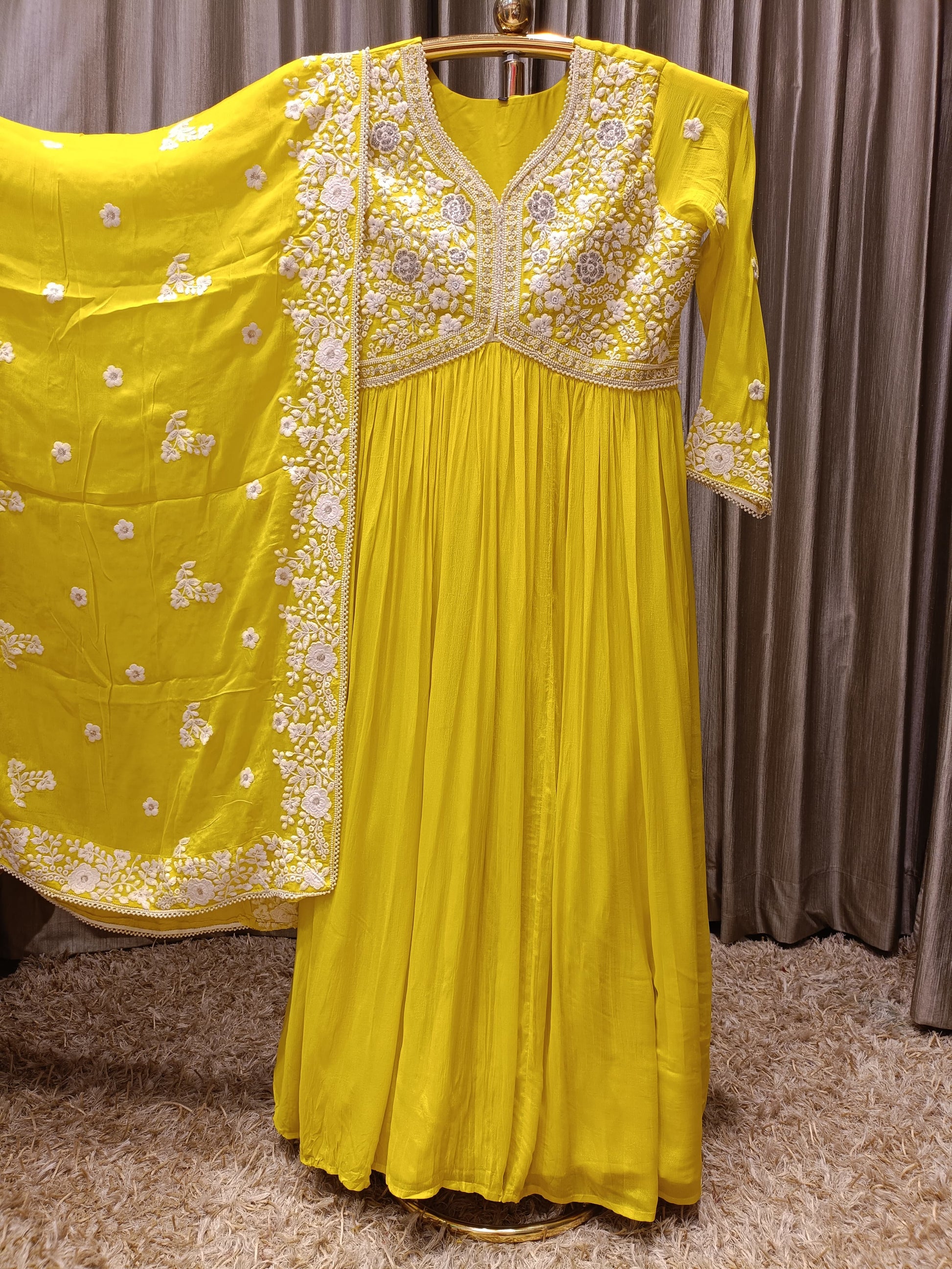 yellow alia cut dress Yellow Floral Print Cotton Alia Cut Dress Vbuyz