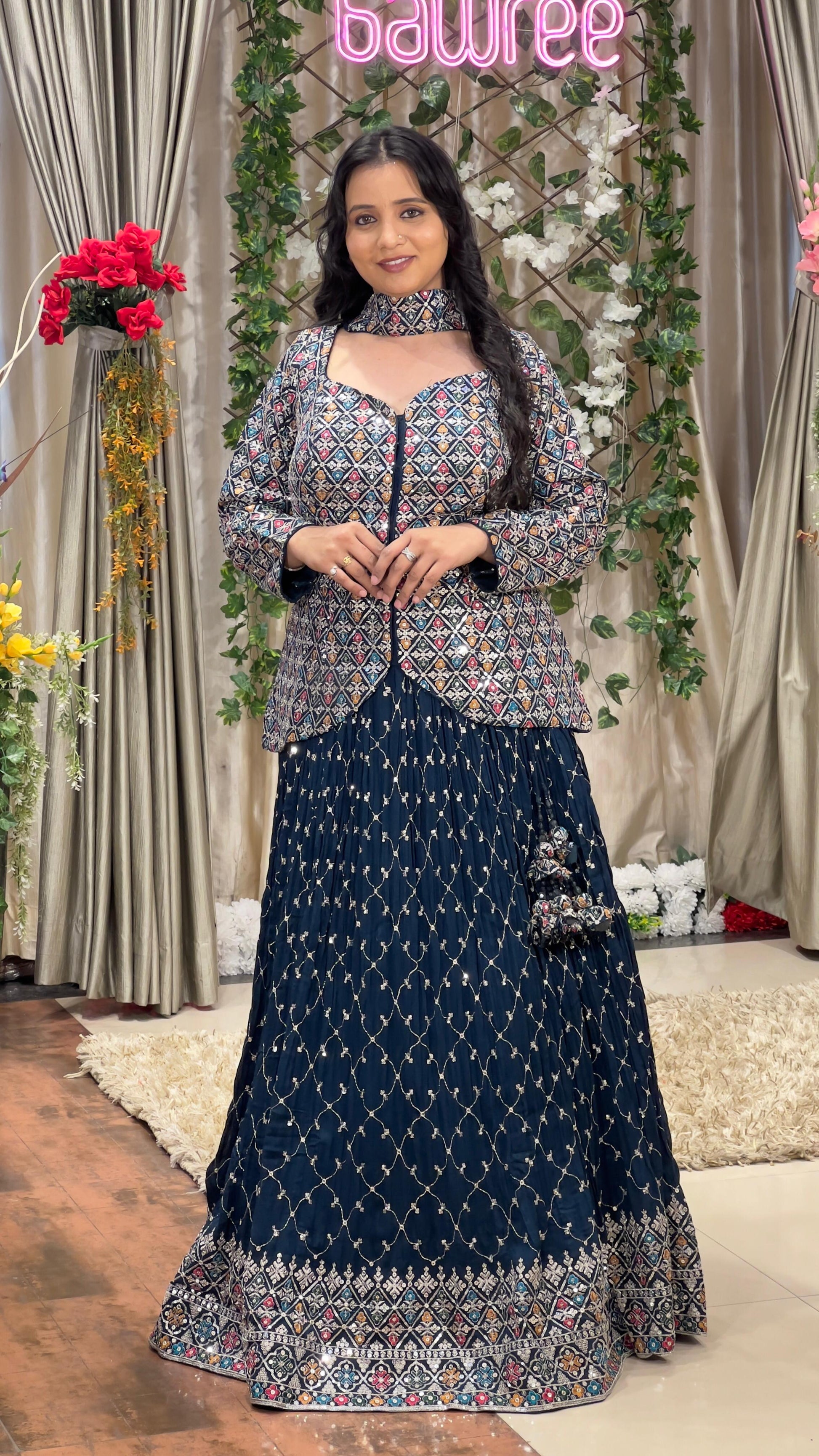 LONG TOP WITH SKIRT LEHENGA ,SANGEET,RECEPTION,FESTIVE OCCASSION PARTY WEAR