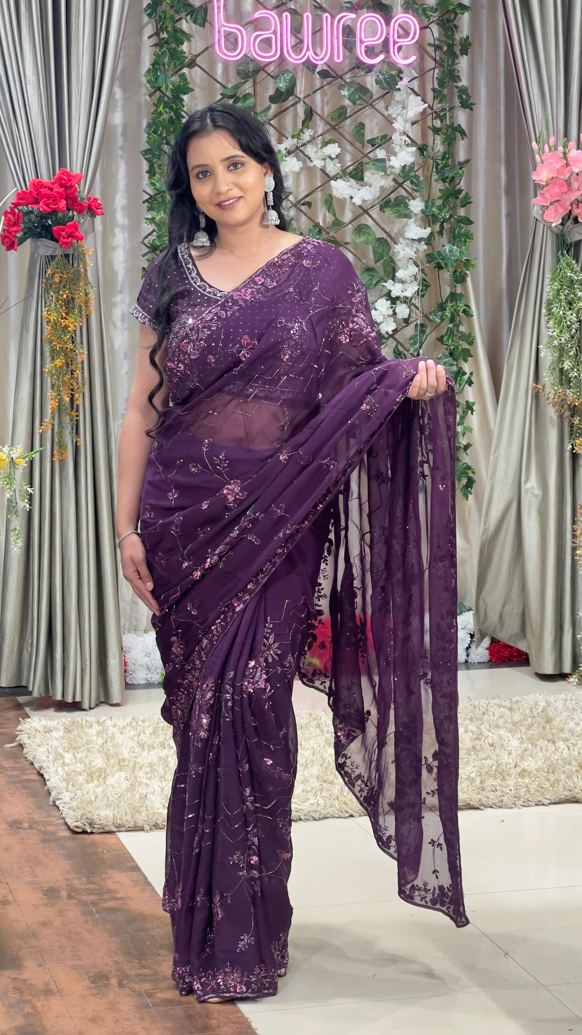 ORGANZA SAREE PARTY WEAR,PARTIES,FESTIVE OCCASSION
