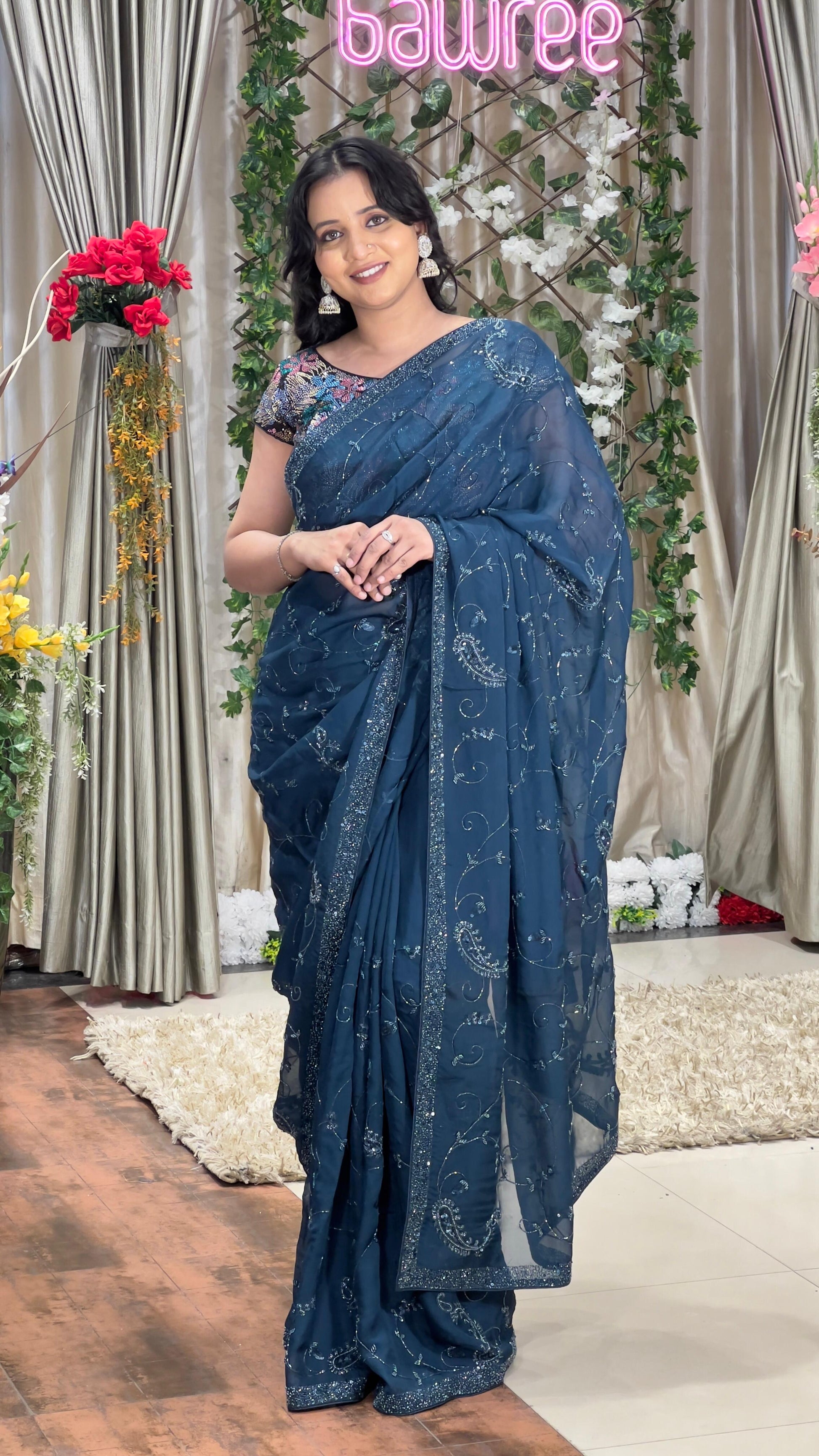 ORGANZA SAREE COCKTAIL,EVENING PARTIES,SAANGEET,RECEPTION