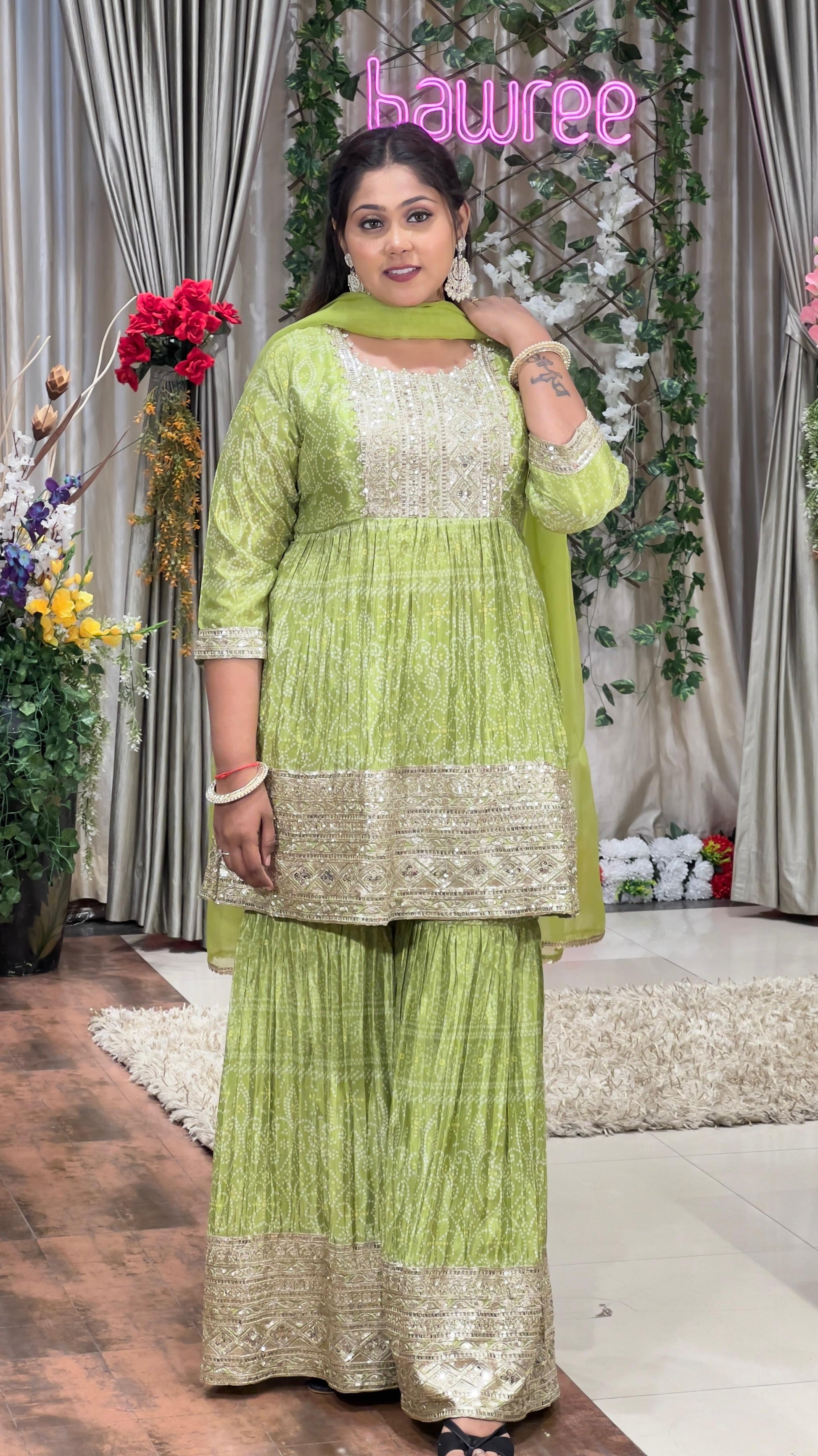 BANDHANI GHARARA,PARTY WEAR,SANGEET,MEHNDI,PLUS SIZE