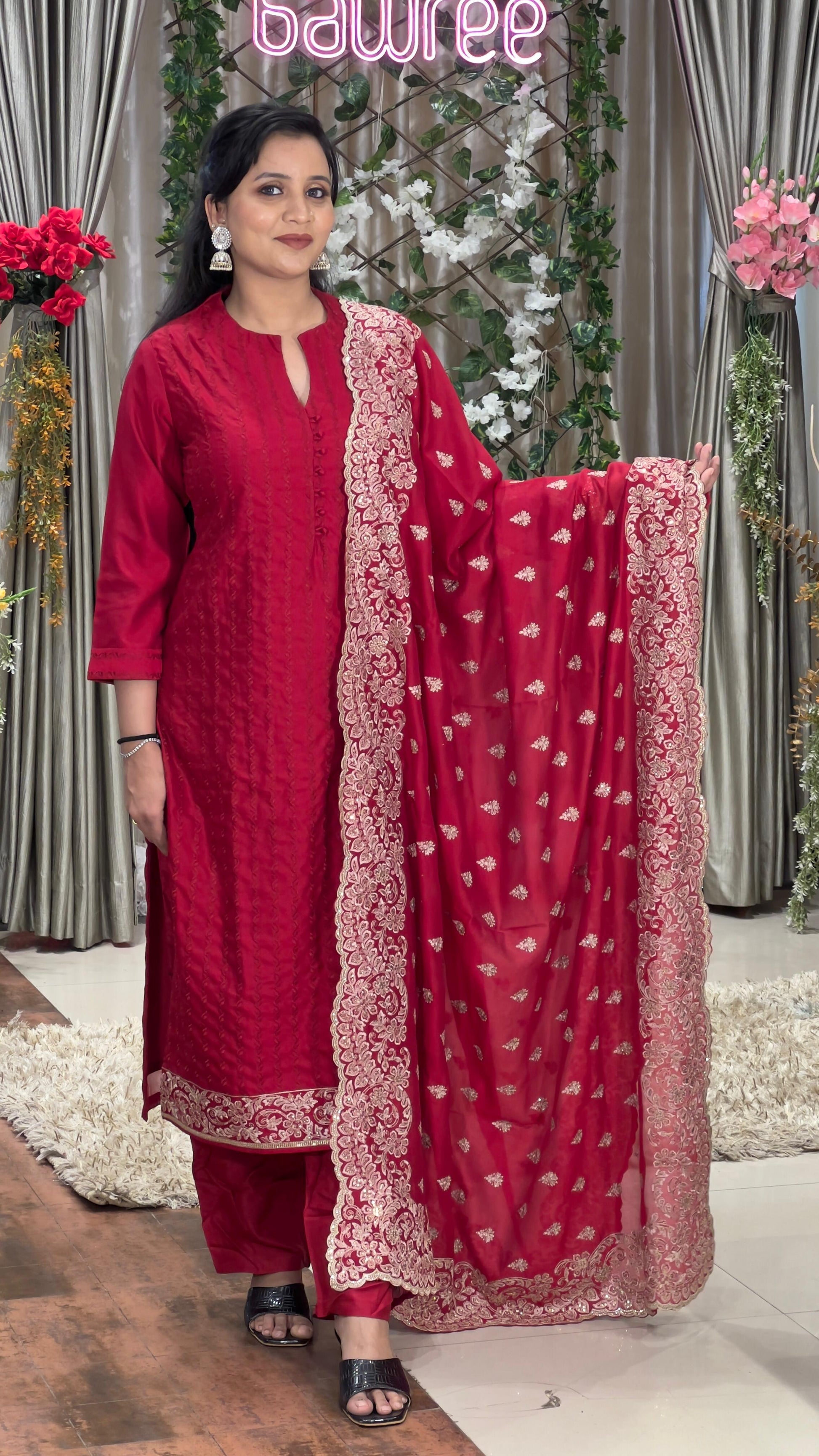 STRAIGHT CUT PARTY WEAR HEAVY DUPATTA PALAZZO SET