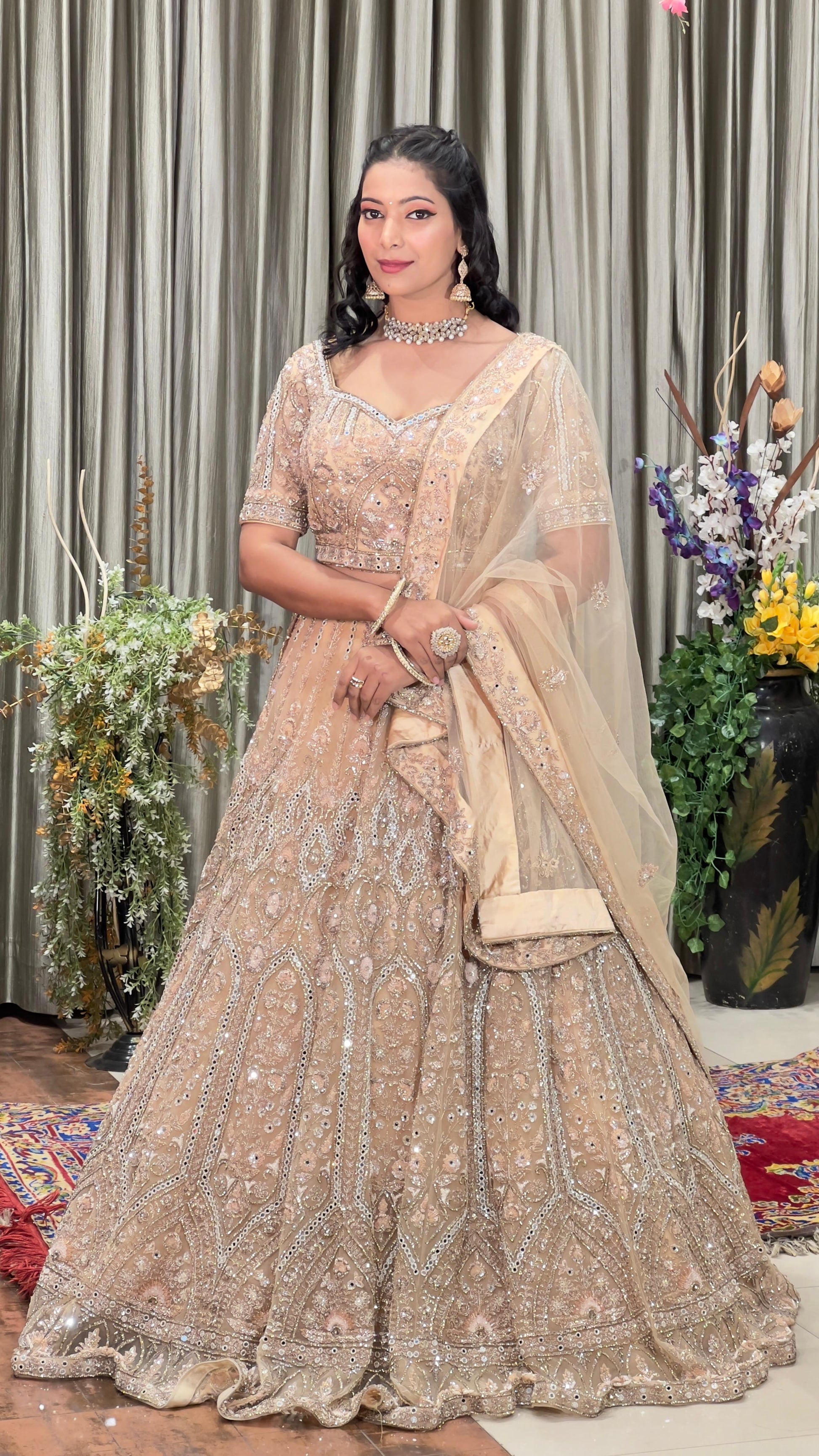 ROSE GOLD HAND WPORK LEHENGA SET WITH DUPATTA