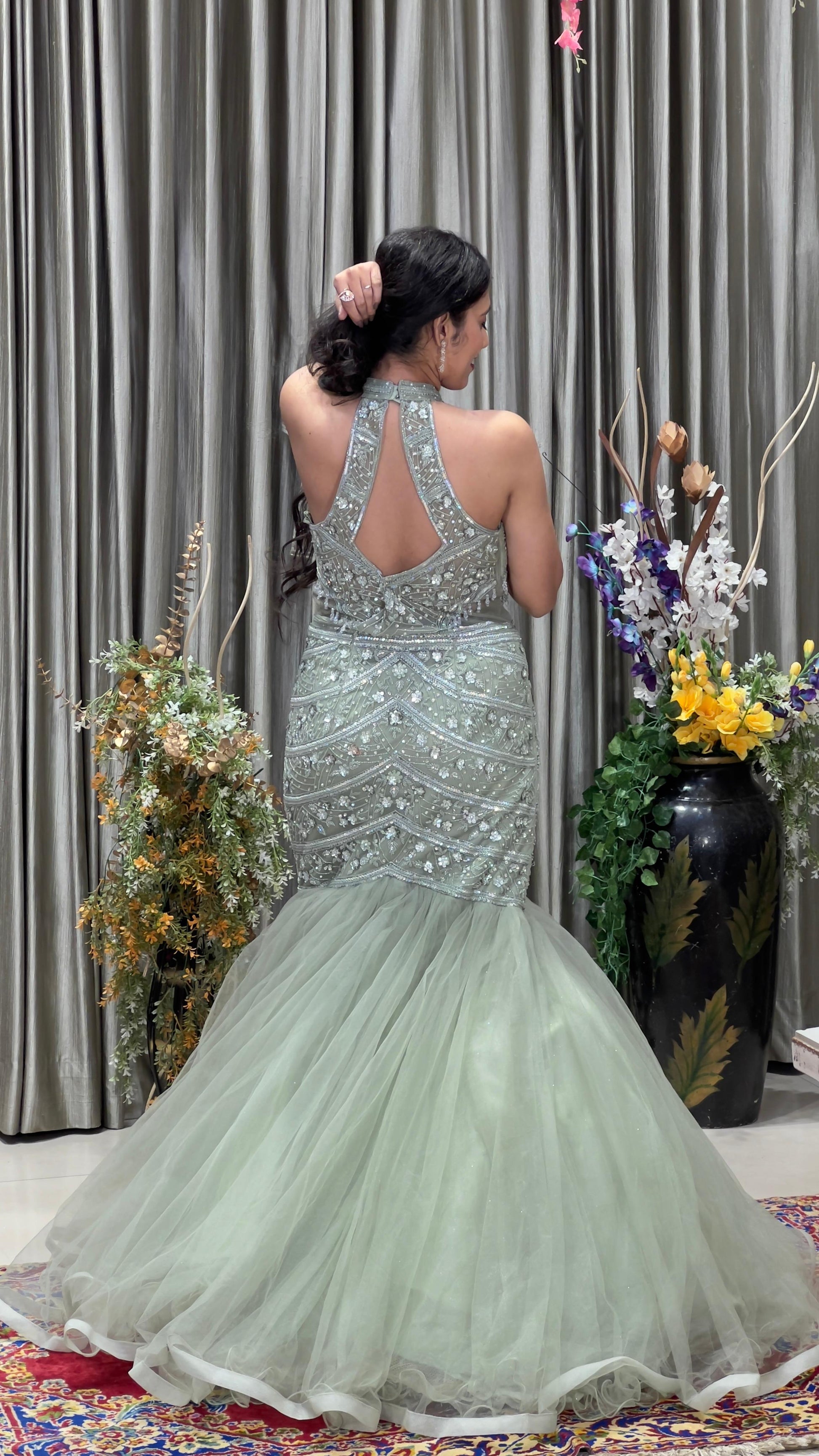 ENGAGEMENT,RECEPTION,FUNCTIONAL WEDDING FISH CUT GOWN