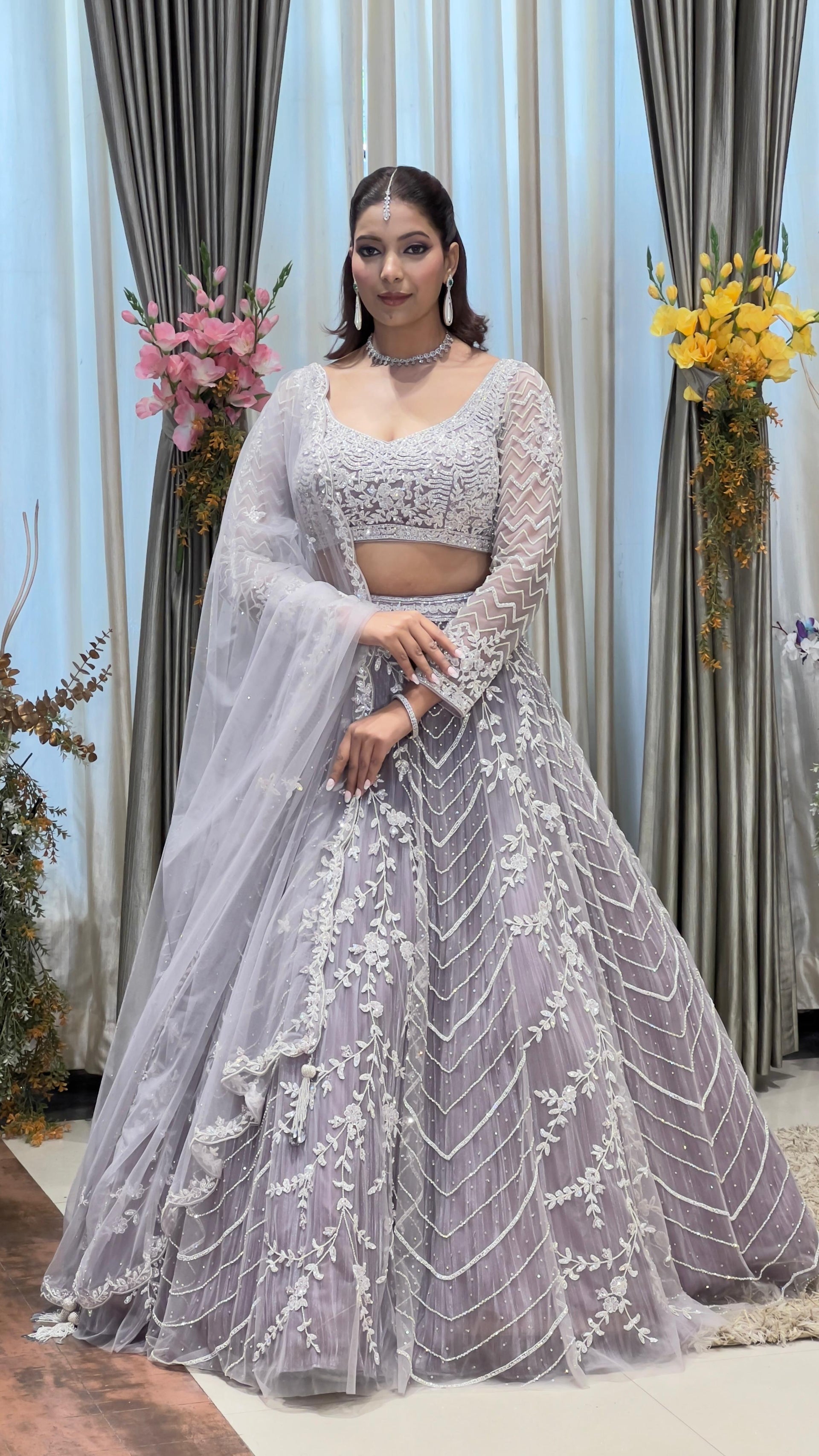 RECEPTION,ENGAGEMENT DESIGNER LAVENDER COLOR LEHENGA CHOLI - LEVENDER / L / Net RECEPTION,ENGAGEMENT DESIGNER LAVENDER COLOR LEHENGA CHOLI - LEVENDER / L / Net