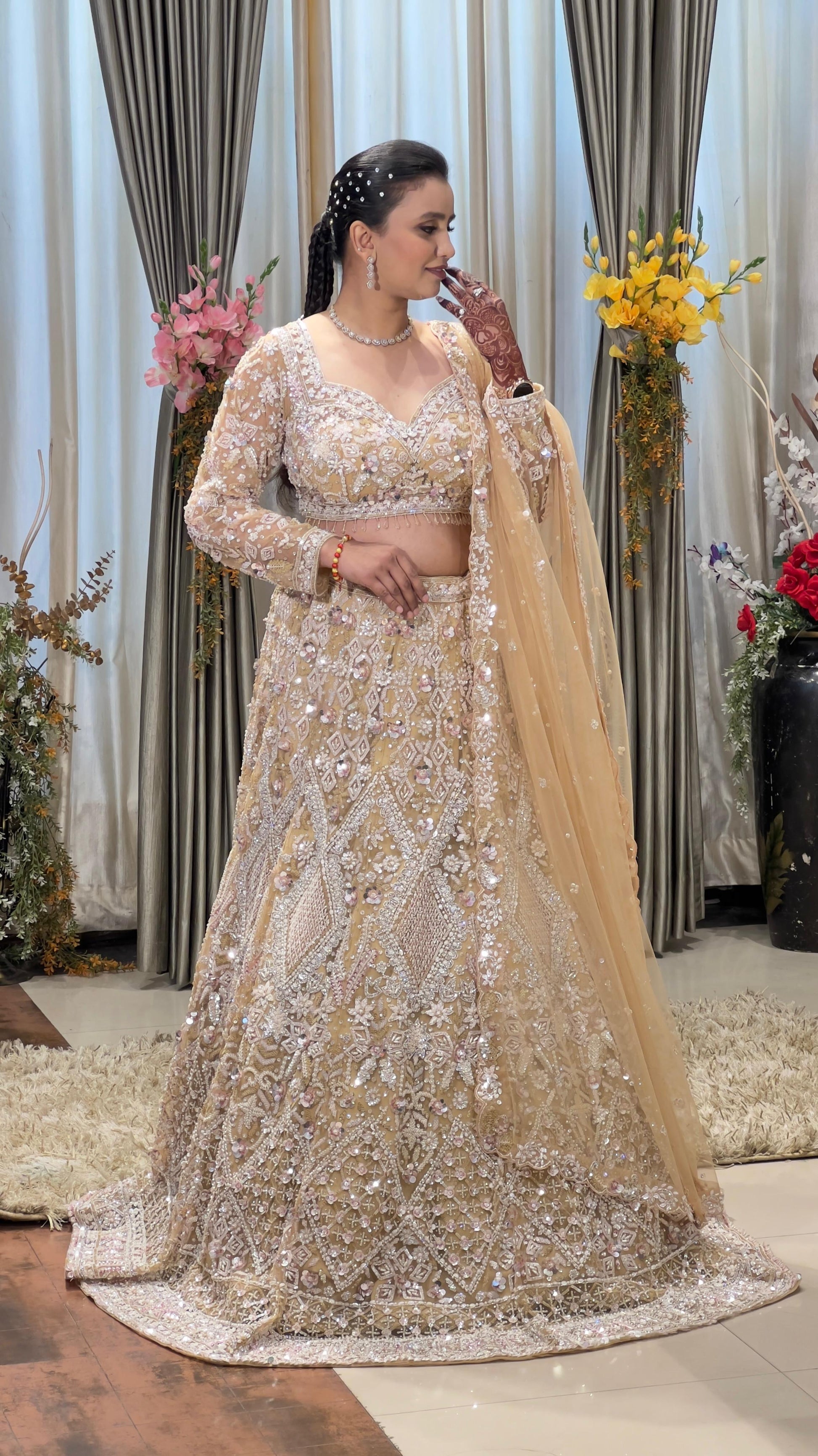 WEDDING,RECEPTION & BRIDAL WEAR HAND WORK DESIGNER LEHENGA CHOLI