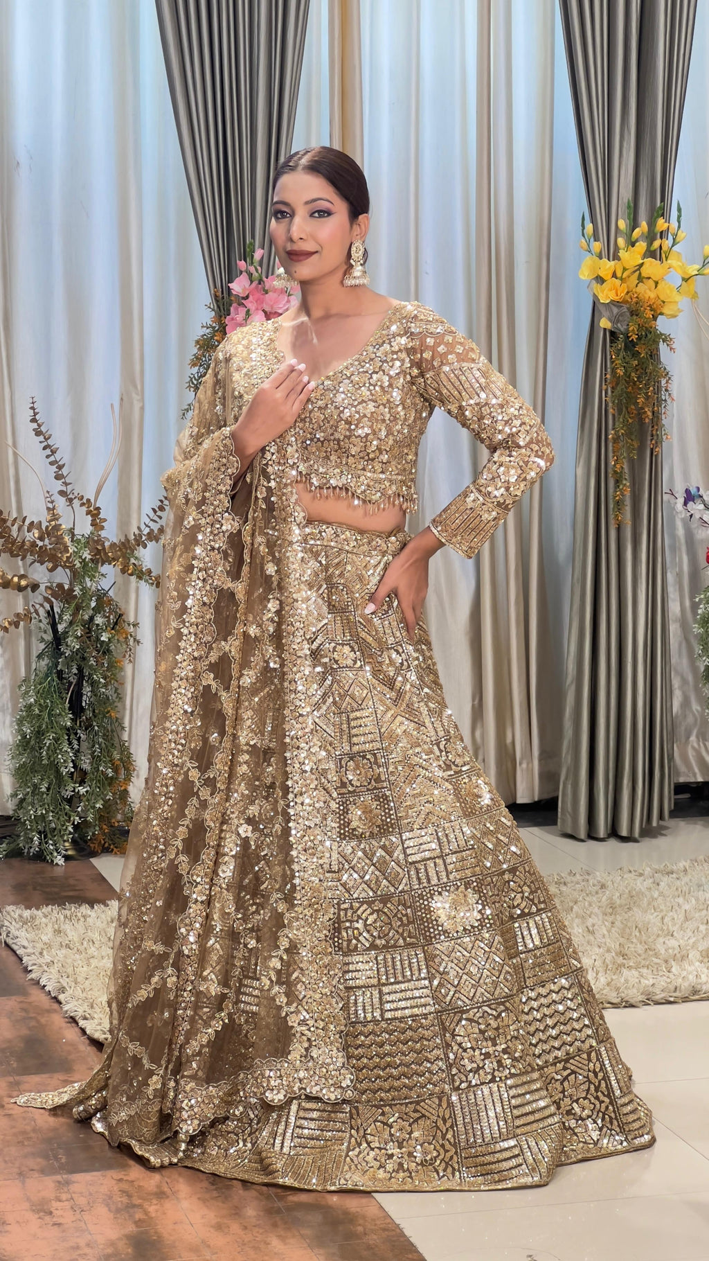 WEDDING & RECEPTION WEAR DESIGNER GOLDEN LEHENGA CHOLI