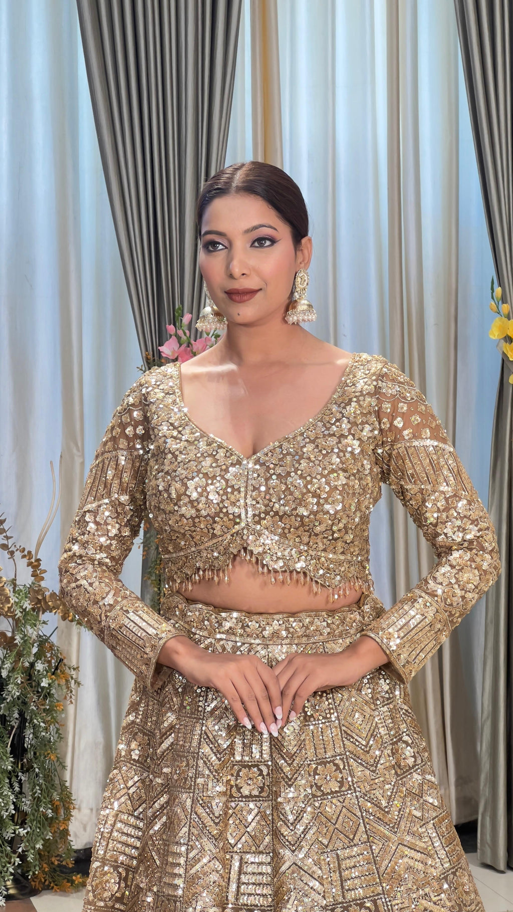 WEDDING & RECEPTION WEAR DESIGNER GOLDEN LEHENGA CHOLI