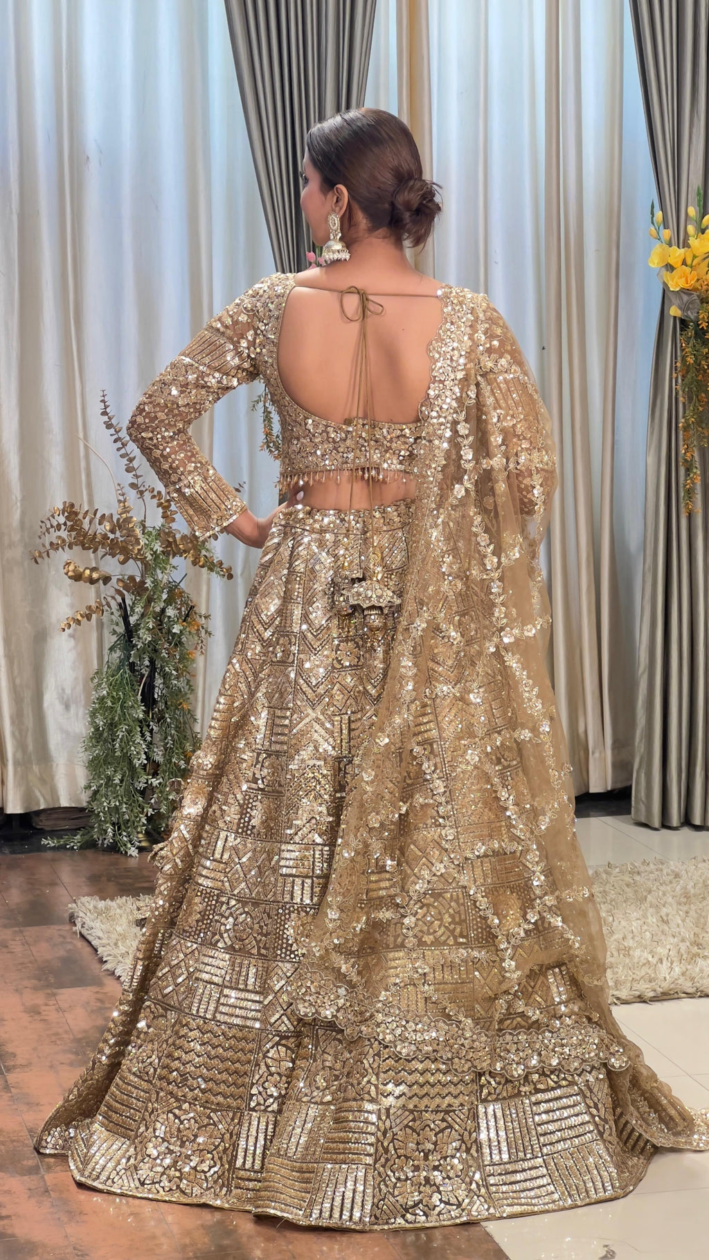 WEDDING & RECEPTION WEAR DESIGNER GOLDEN LEHENGA CHOLI