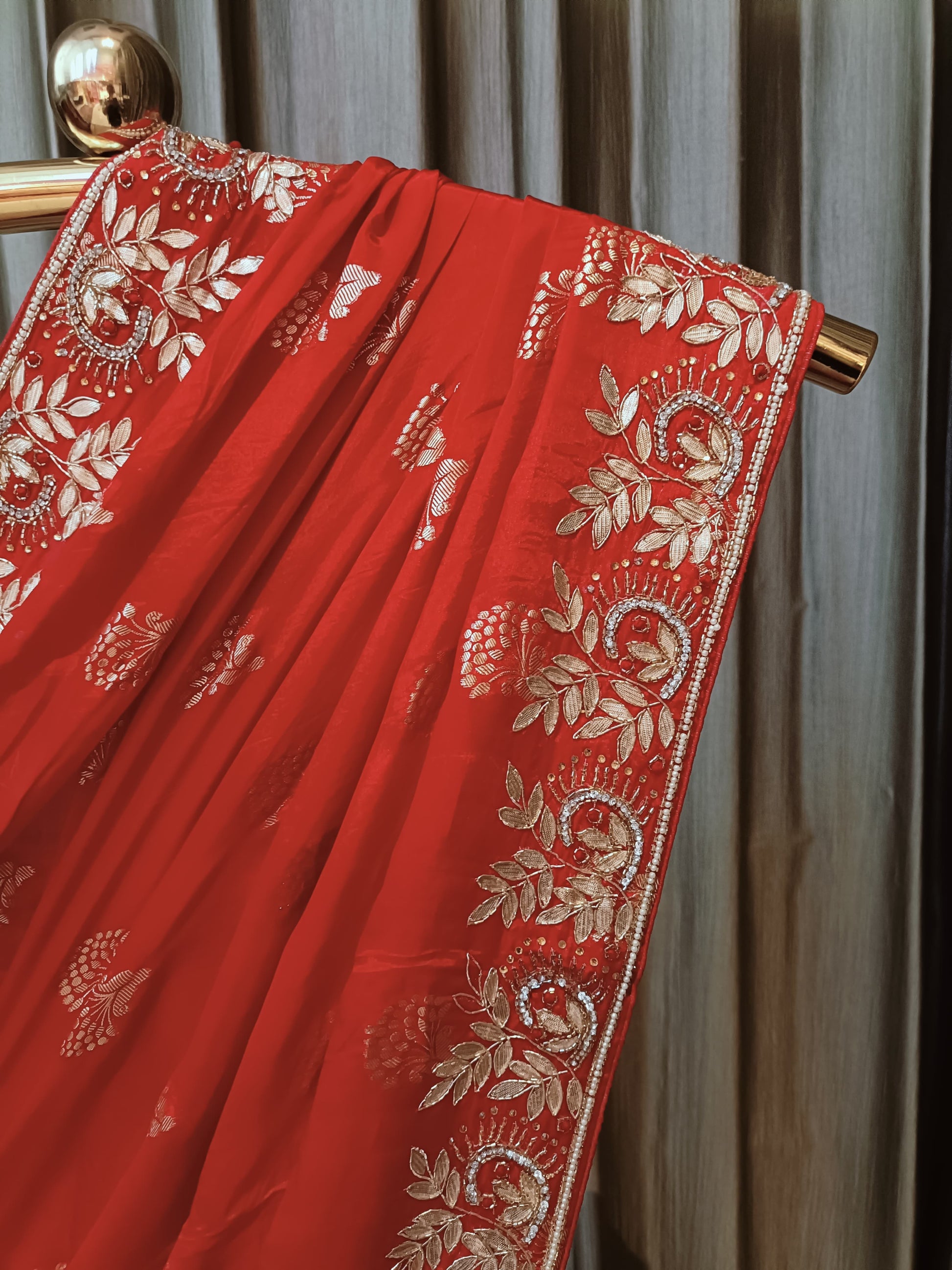 TRADITIONAL & ENGAGEMENT WEAR GHOTA PATTI WORK RED SAREE