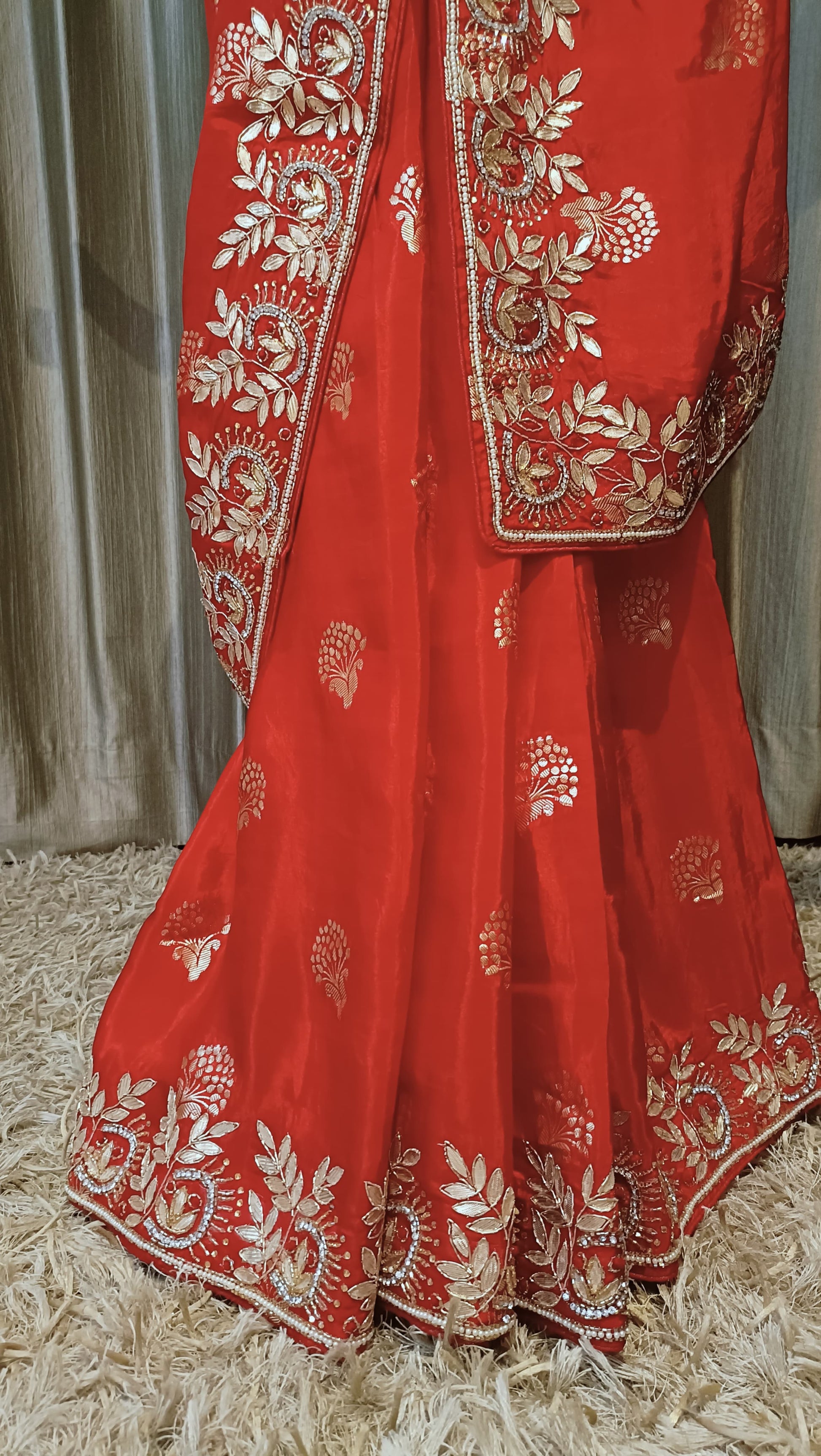 TRADITIONAL & ENGAGEMENT WEAR GHOTA PATTI WORK RED SAREE