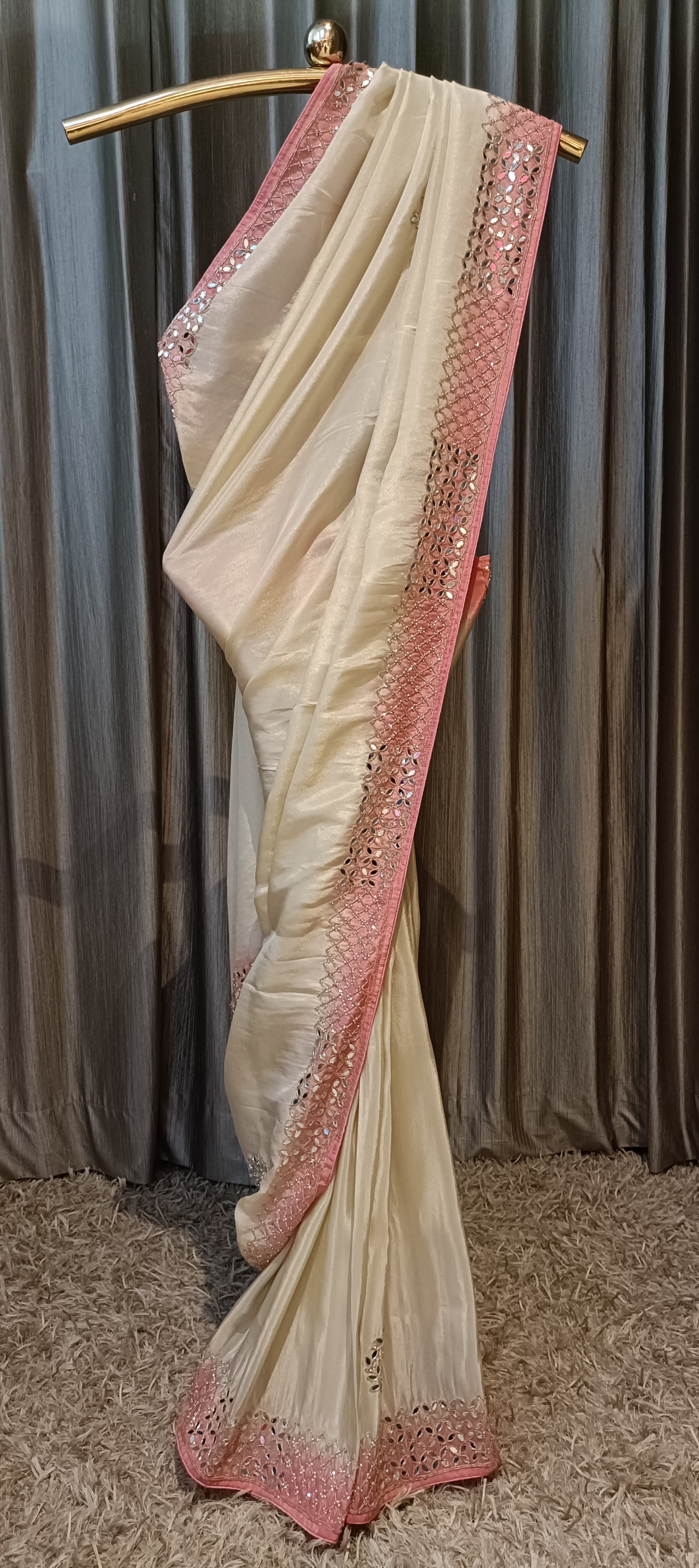 PARTY WEAR,MIRROR AND CUT DANA WORK DESIGNER SAREE