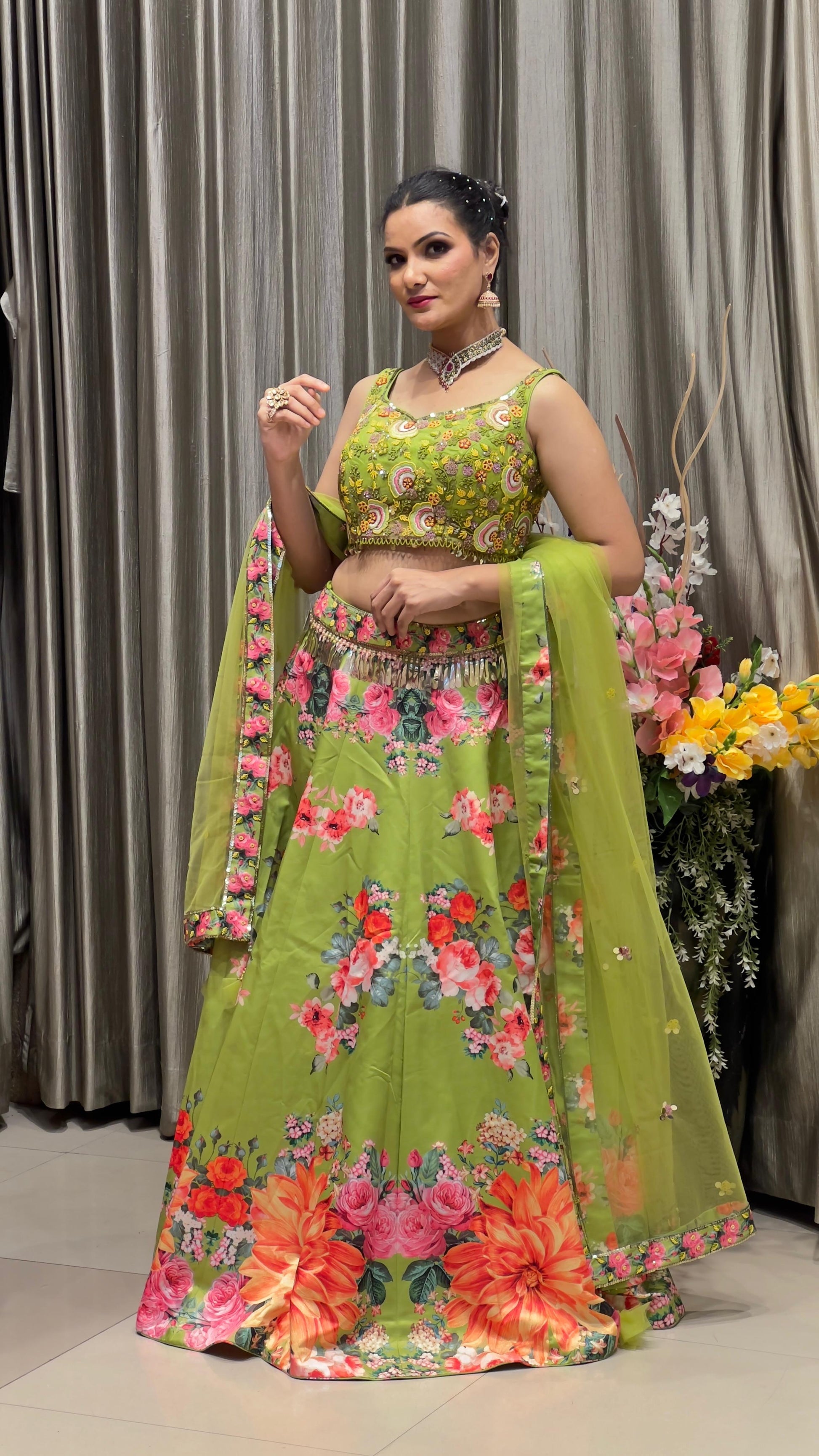 PRINTED LEHENGA CHOLI SANGEET,CASUAL OCCASSION,EVENING FUNCTION PARTY WEAR