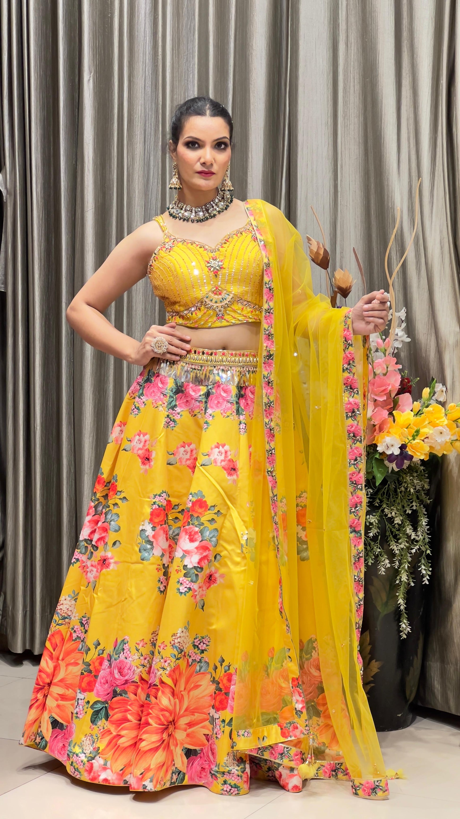 WESTERN STYLE LEHENGA CHOLI HALDI,FESTIVE OCCASSION,TRADITIONAL,PARTY WEAR
