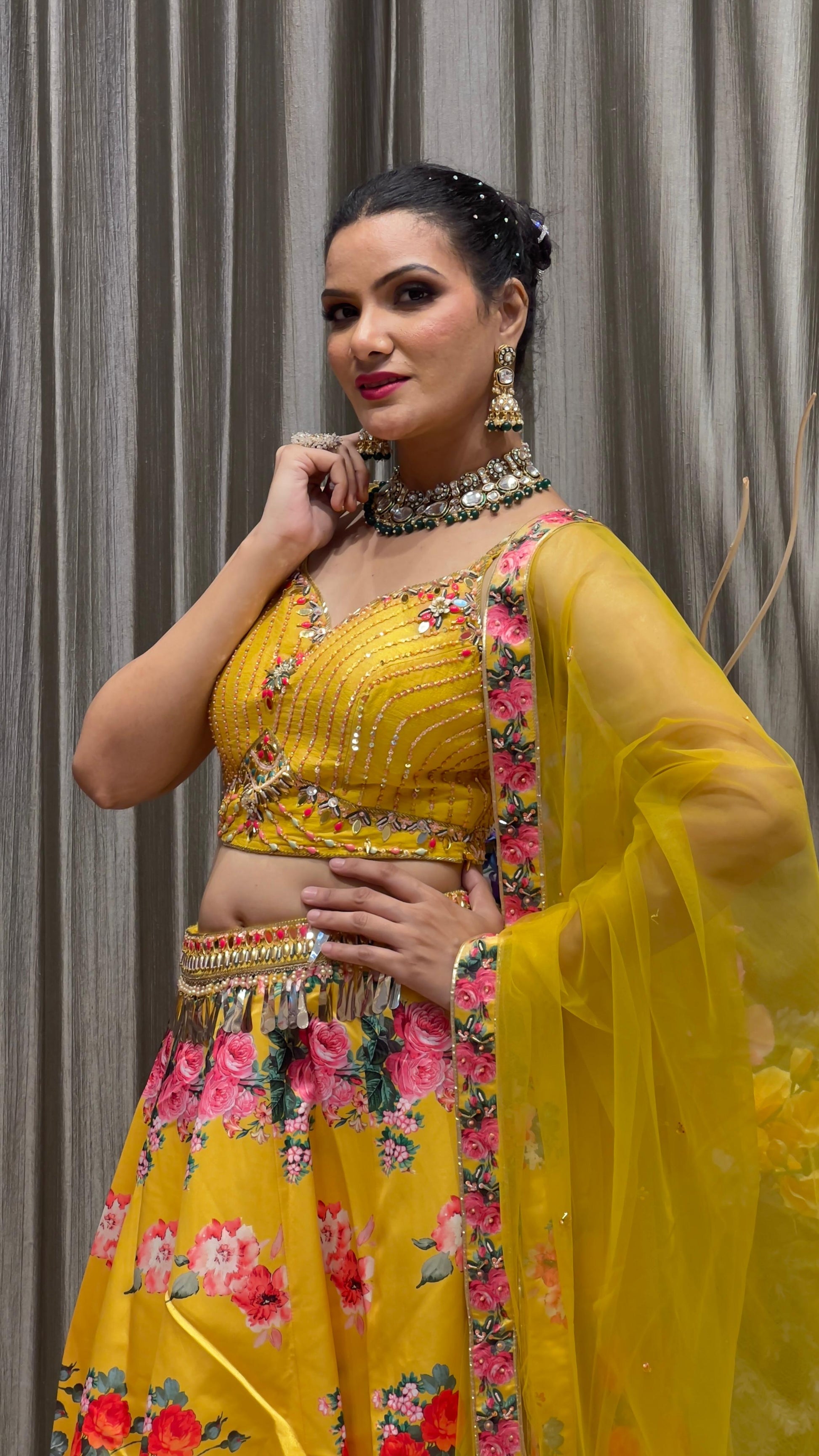 WESTERN STYLE LEHENGA CHOLI HALDI,FESTIVE OCCASSION,TRADITIONAL,PARTY WEAR