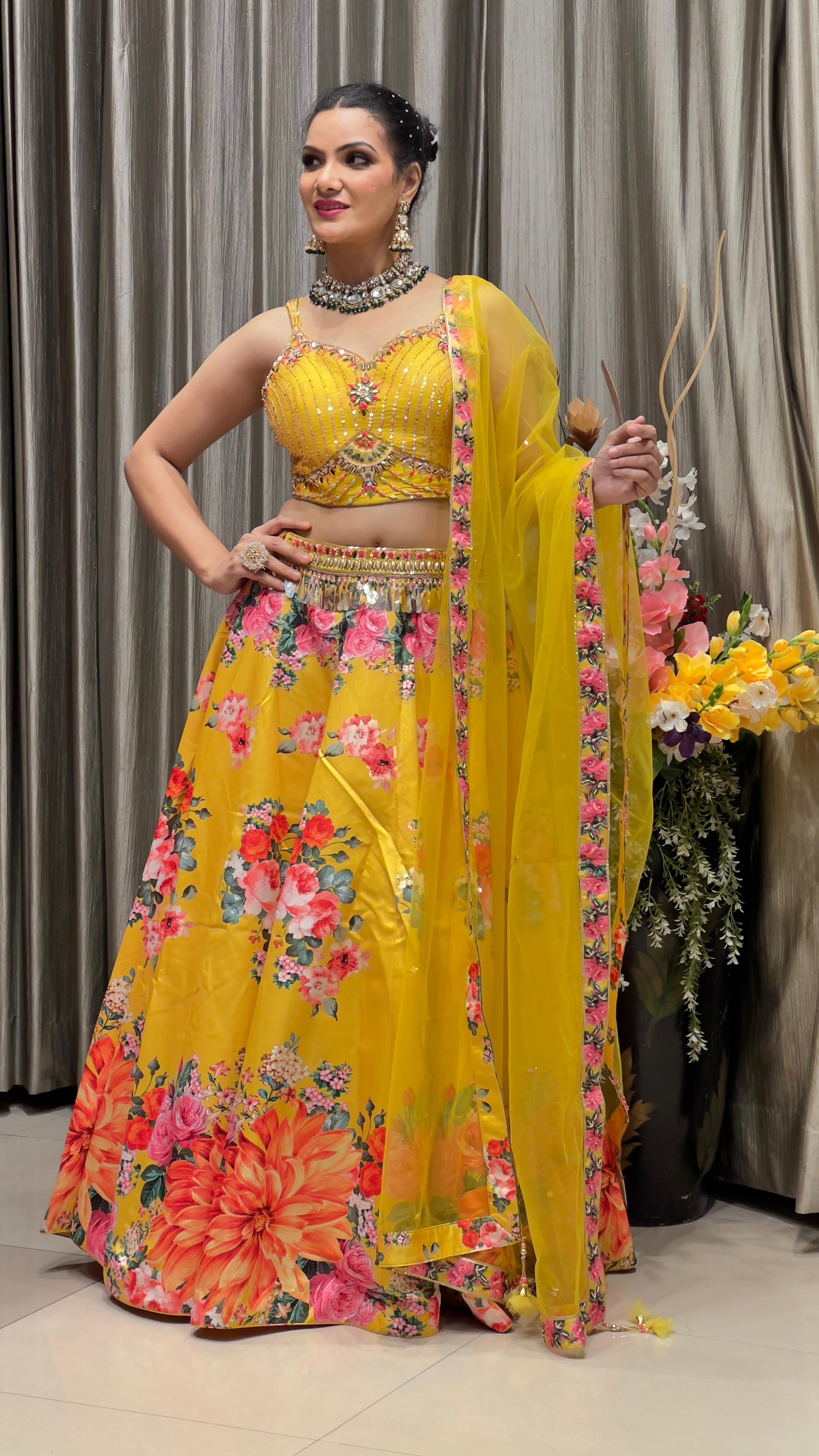 WESTERN STYLE LEHENGA CHOLI HALDI,FESTIVE OCCASSION,TRADITIONAL,PARTY WEAR