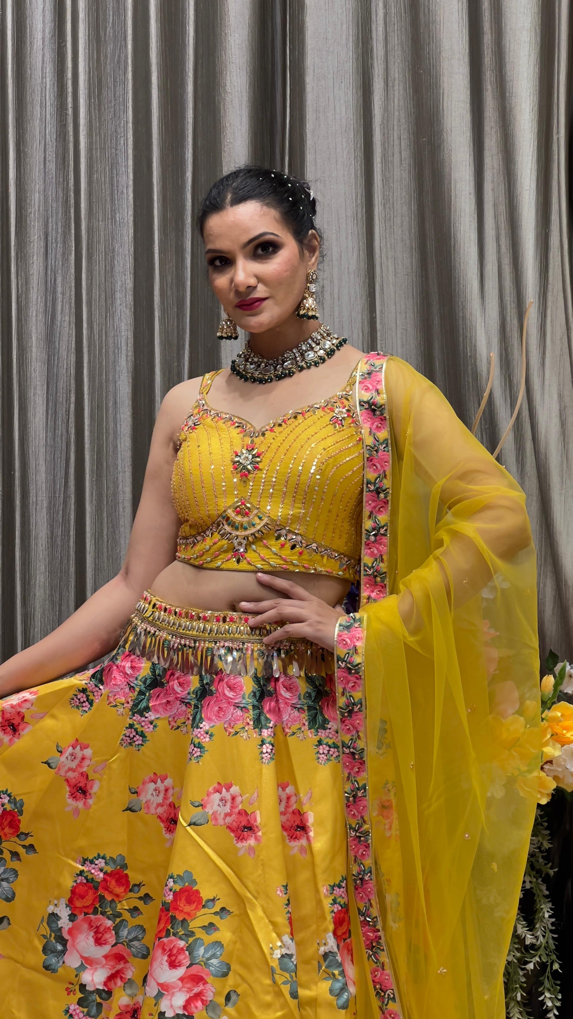 WESTERN STYLE LEHENGA CHOLI HALDI,FESTIVE OCCASSION,TRADITIONAL,PARTY WEAR