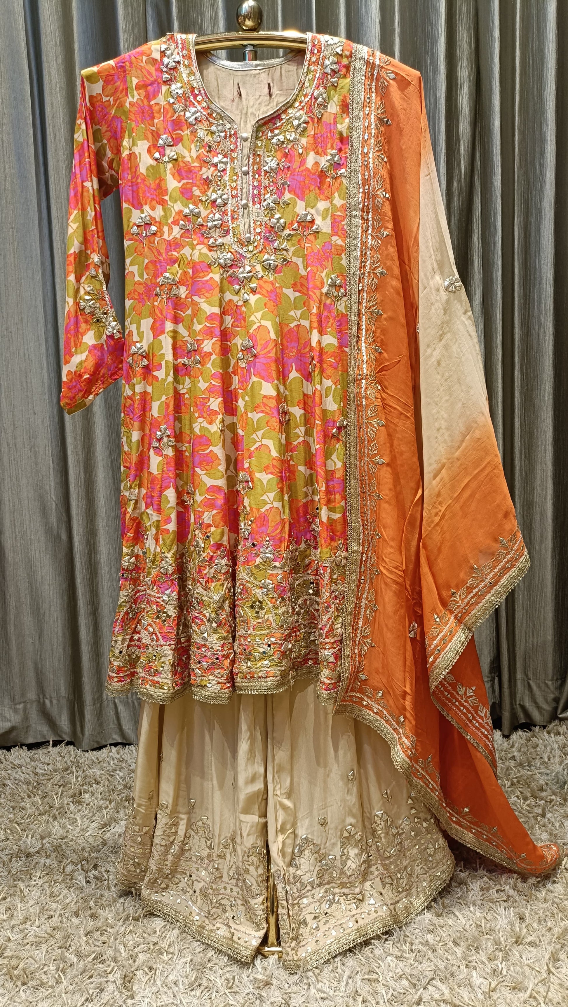 FLORAL PRINT PALAZZO SET WITH ANARKALI SANGEET,MEHNDI, TRADITIONAL,FESTIVE OCCASSION