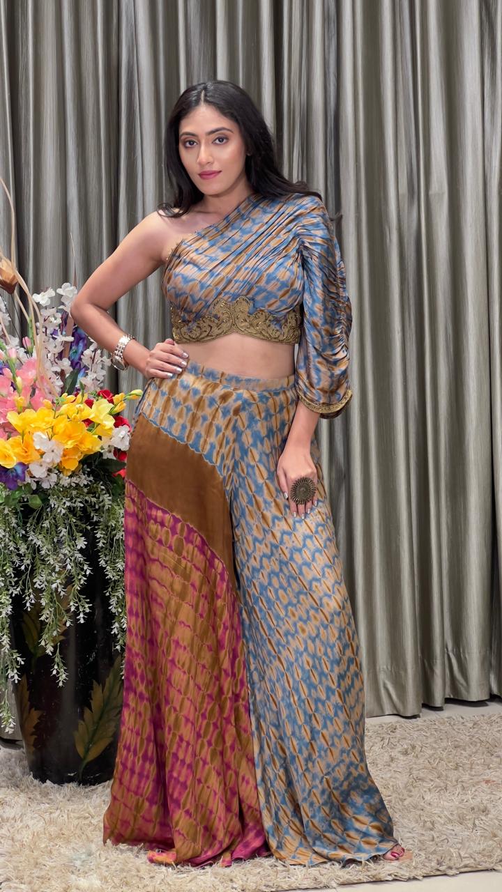 INDO-WESTERN TIE DYE PALAZZO SET FESTIVE OCCASSION,MEHNDI FUNCTION,EVENING WEAR