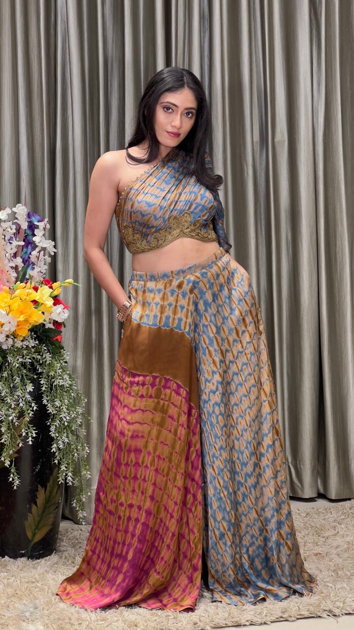 INDO-WESTERN TIE DYE PALAZZO SET FESTIVE OCCASSION,MEHNDI FUNCTION,EVENING WEAR