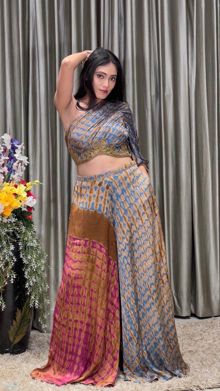 INDO-WESTERN TIE DYE PALAZZO SET FESTIVE OCCASSION,MEHNDI FUNCTION,EVENING WEAR