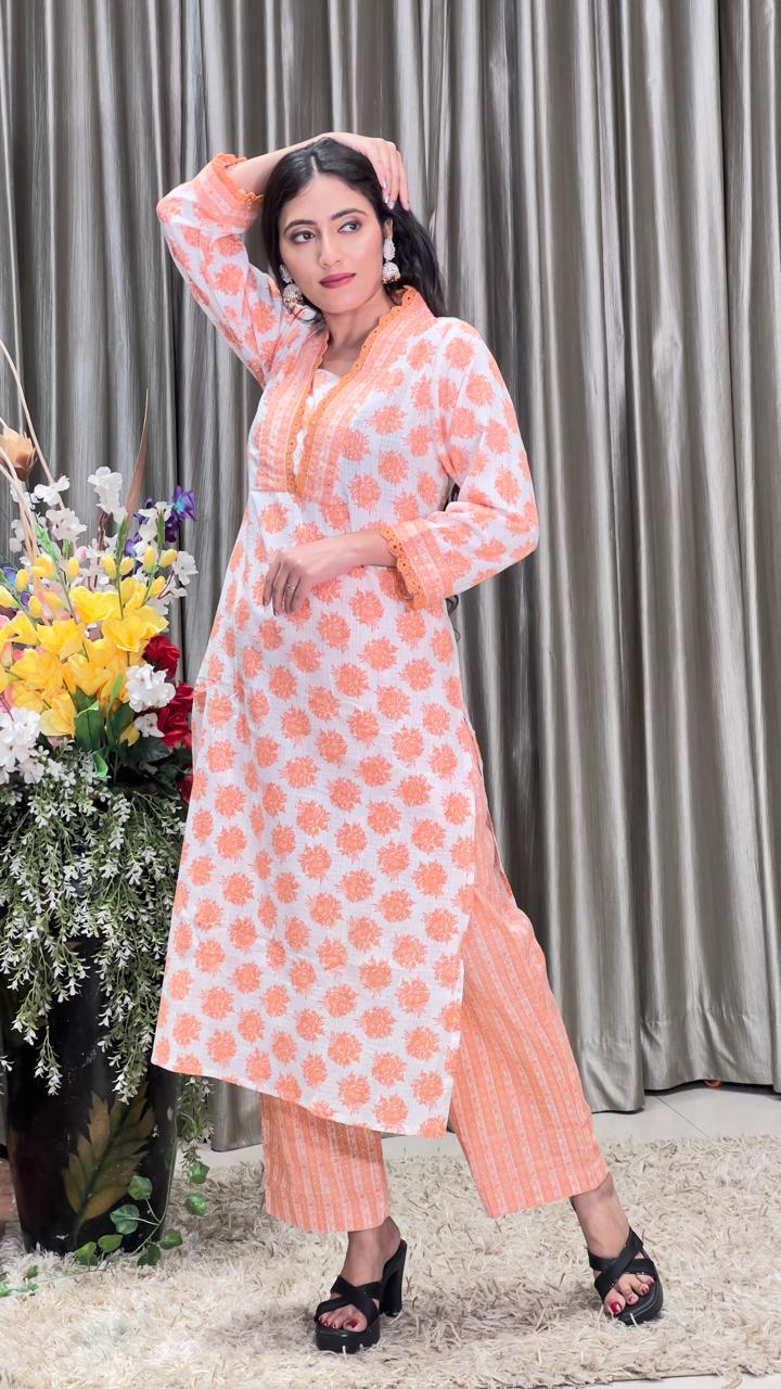 DAILY WEAR, PRINTED COTTON KURTA SET