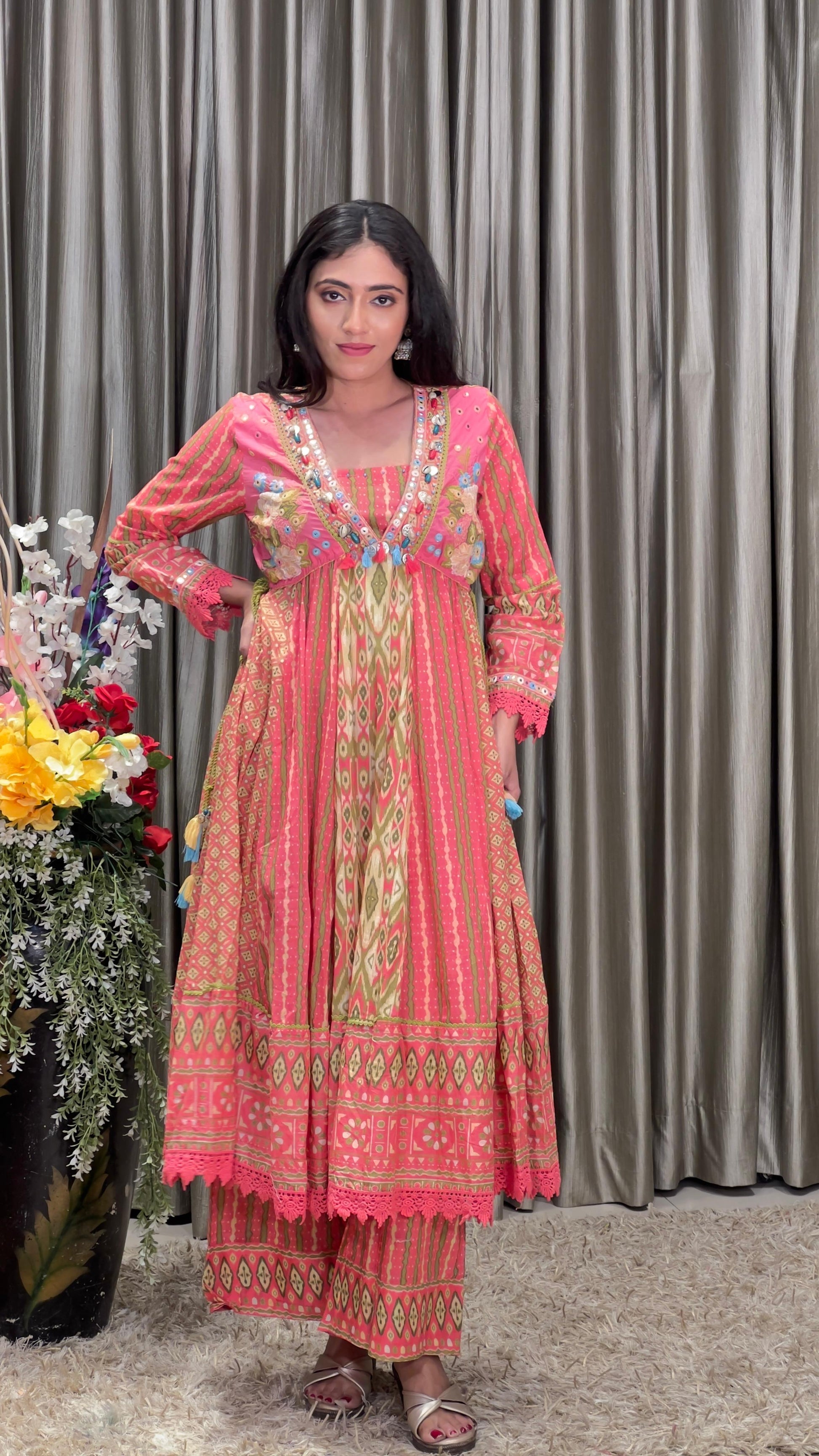 printed cotton regular fit women's kurta set