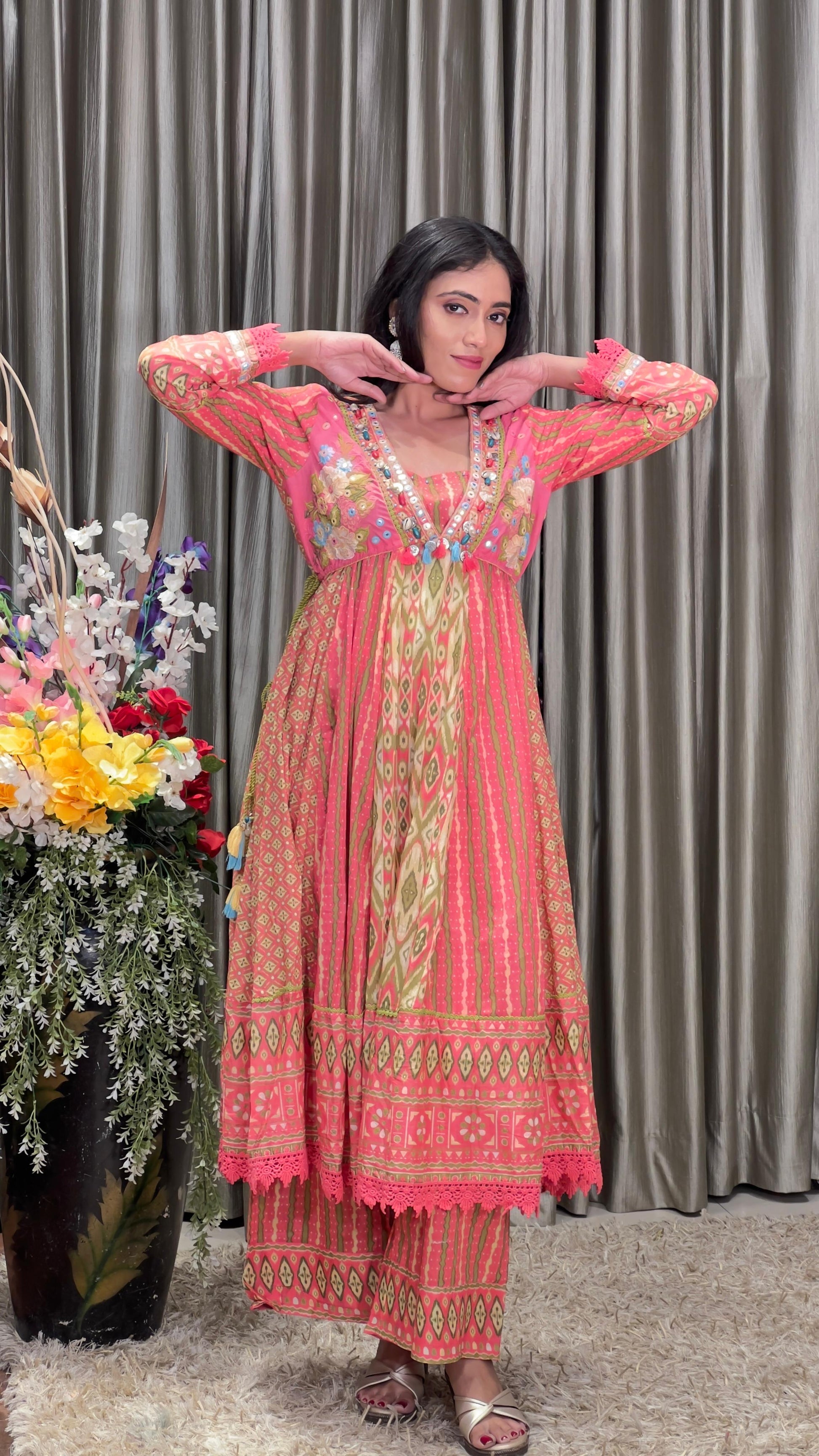 printed cotton regular fit women's kurta set
