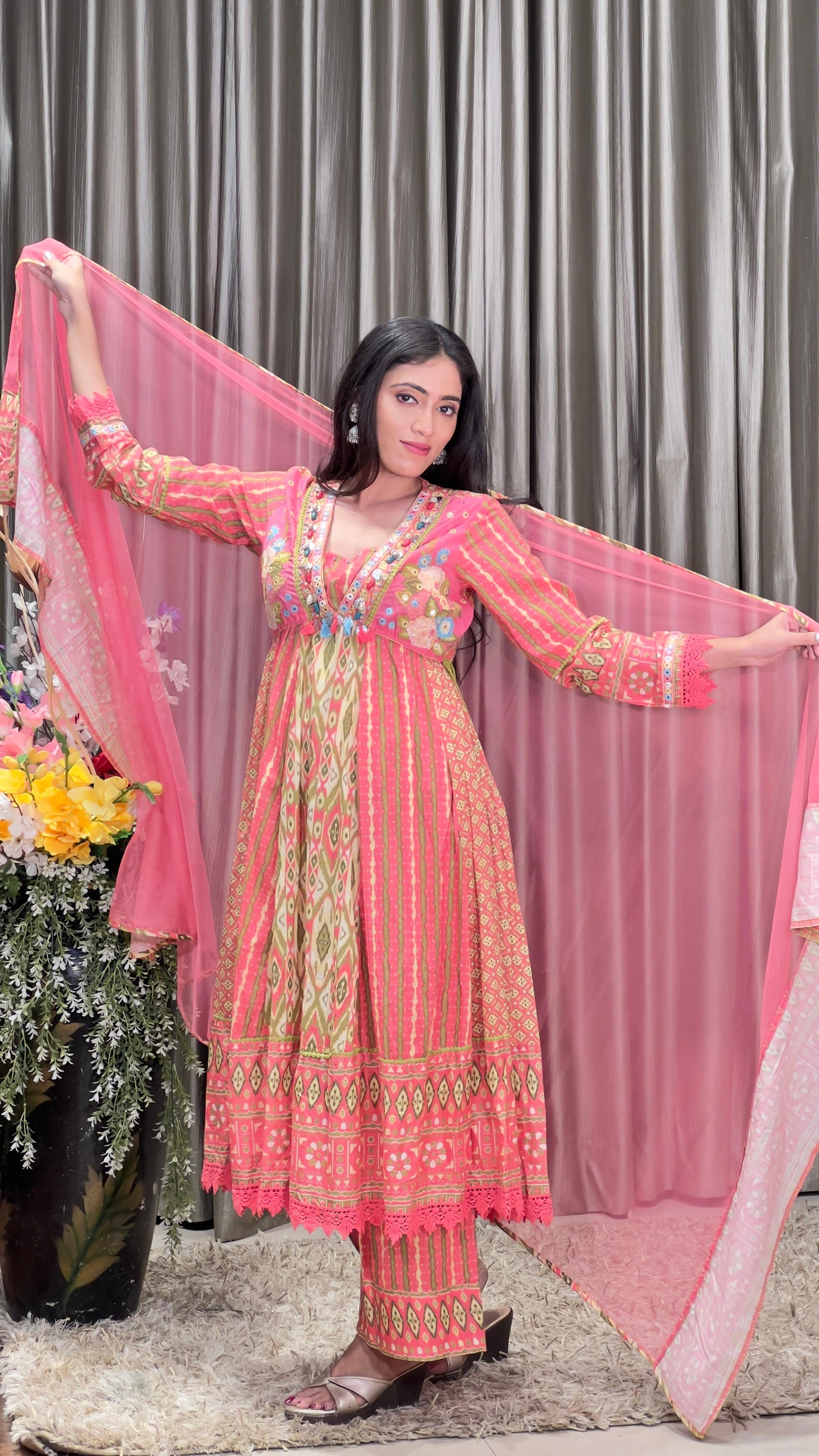 printed cotton regular fit women's kurta set