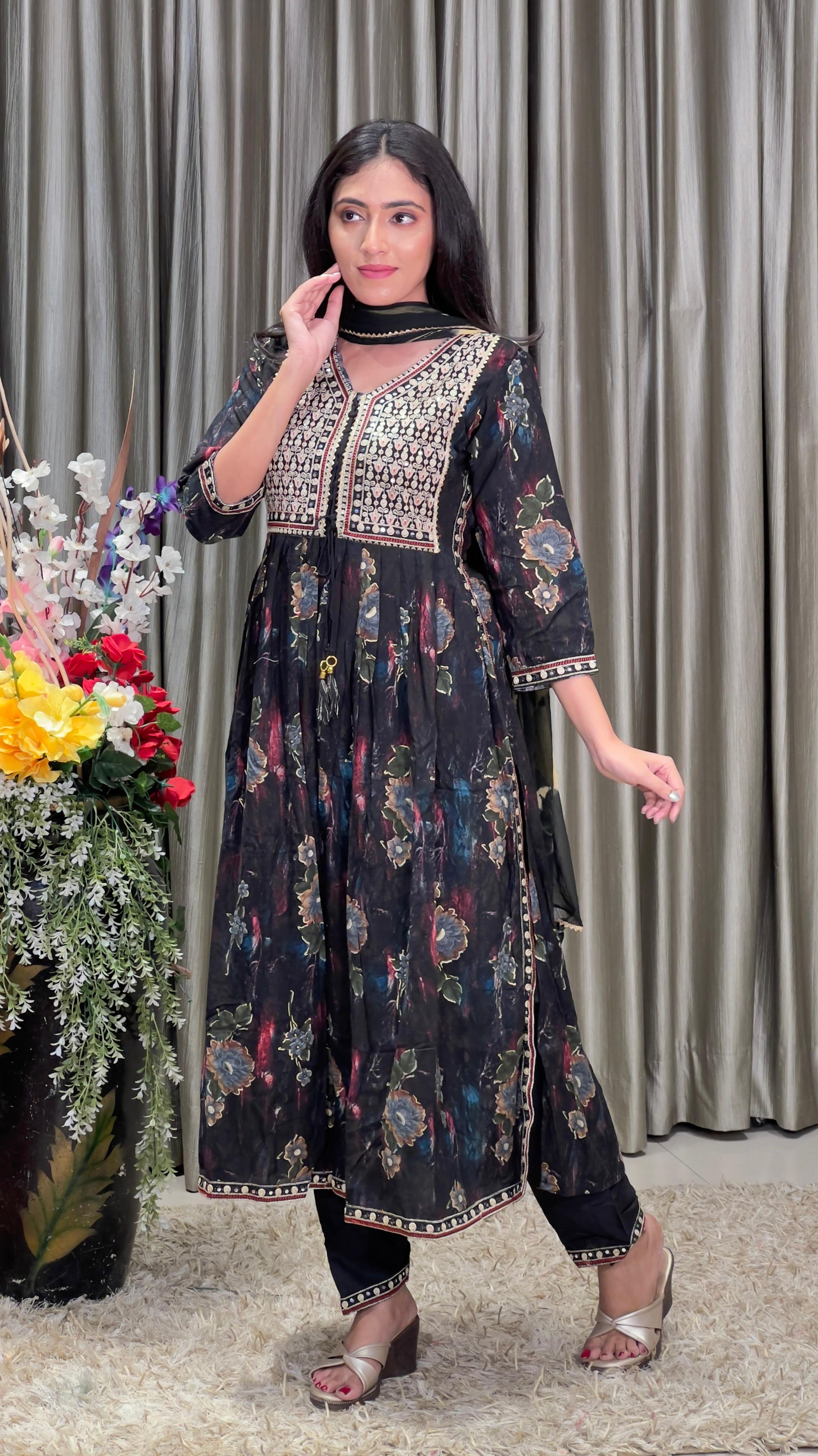 A-LINE PRINTED COTTON KURTA SET