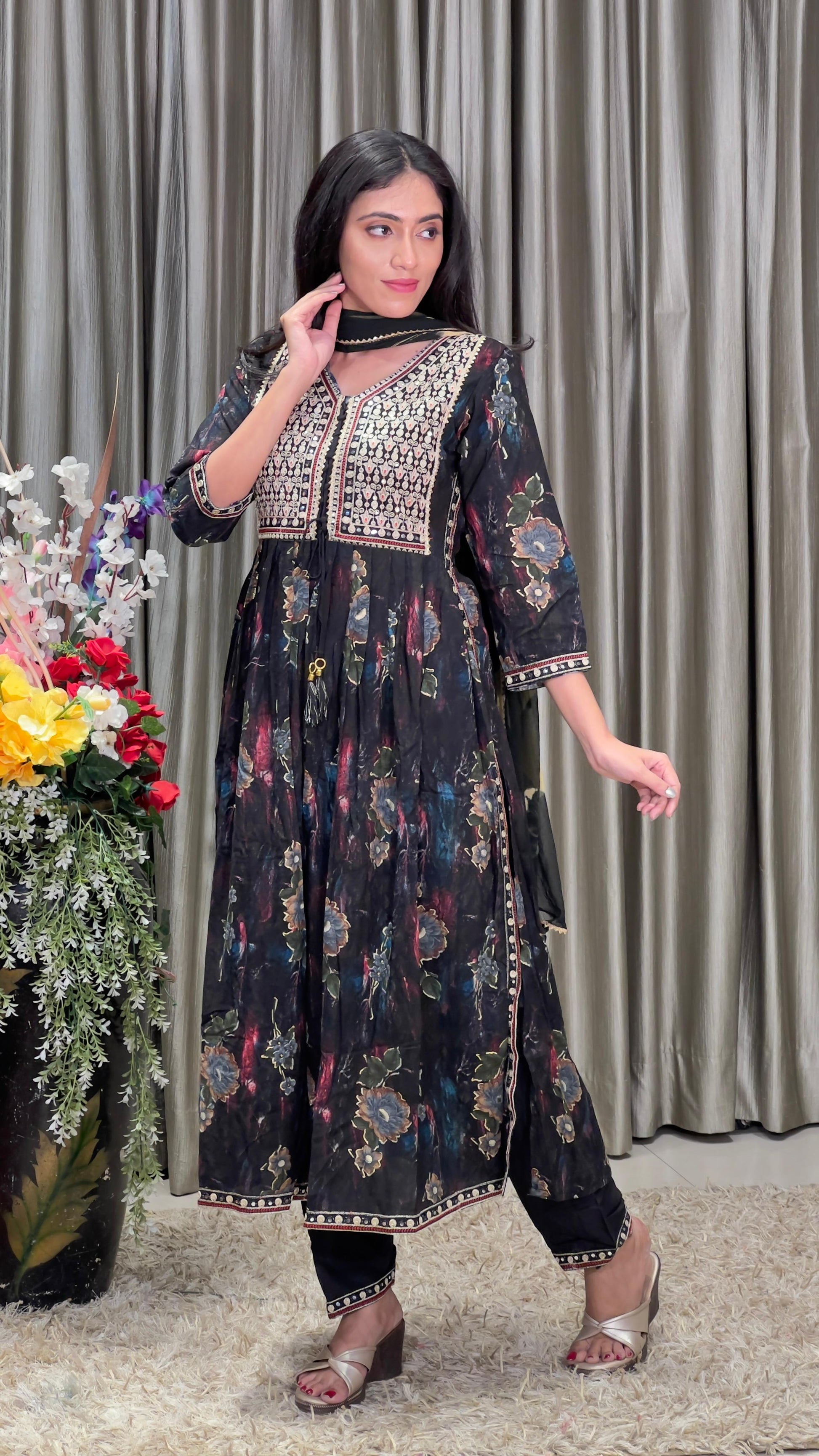 A-LINE PRINTED COTTON KURTA SET