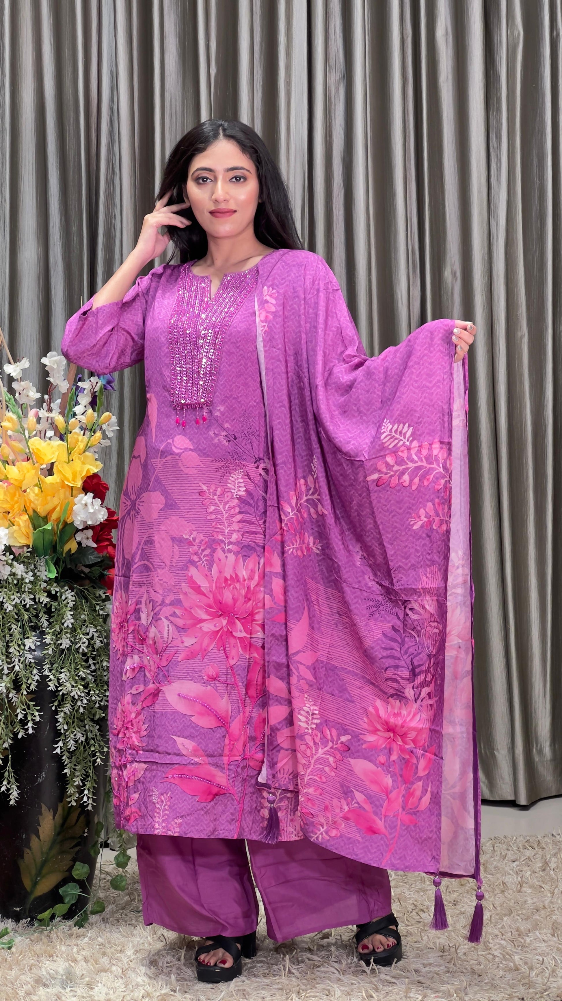 SEMI PARTY WEAR KURTA SET, FESTIV TRADITIONAL, FUNCTIONAL OUTFIT