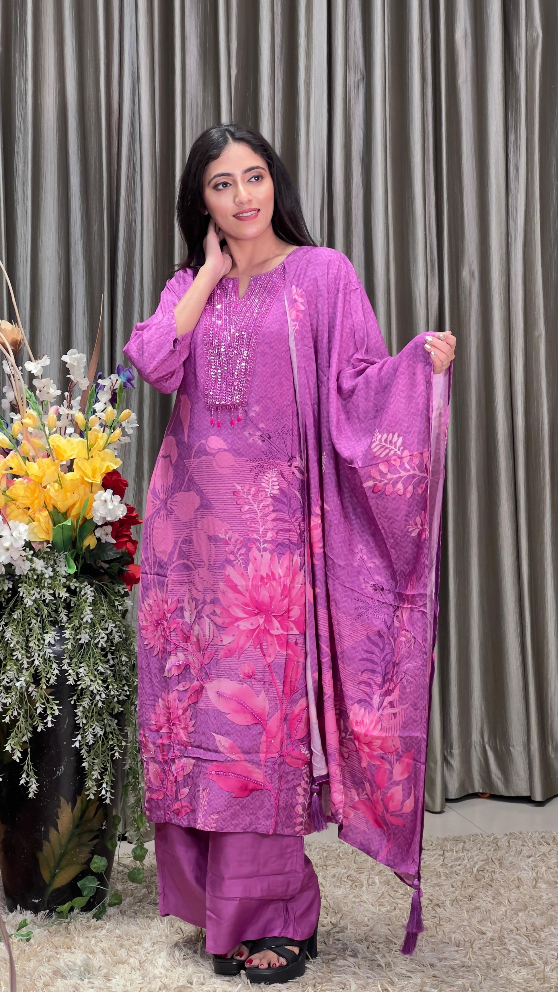 SEMI PARTY WEAR KURTA SET, FESTIV TRADITIONAL, FUNCTIONAL OUTFIT