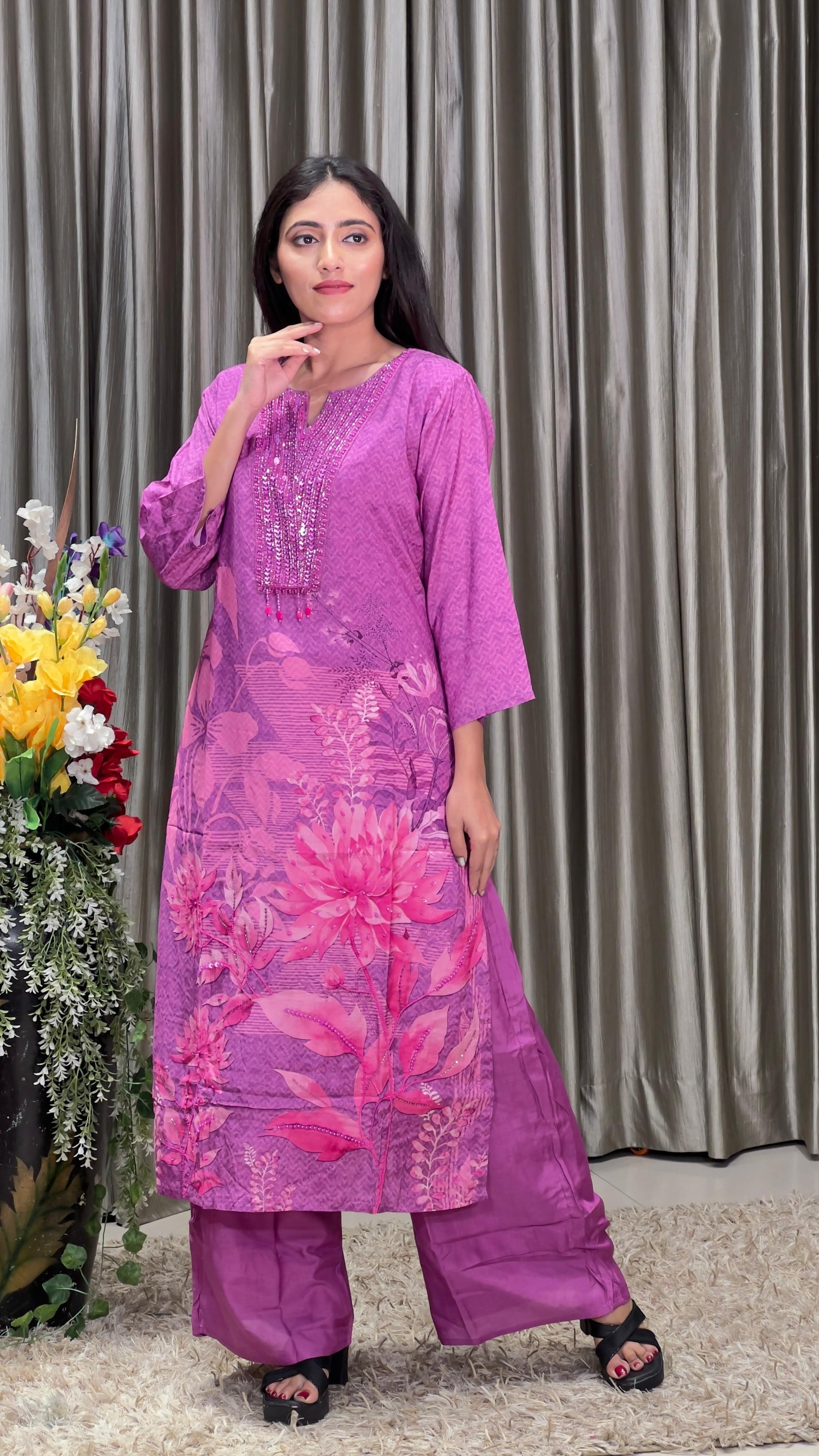 SEMI PARTY WEAR KURTA SET, FESTIV TRADITIONAL, FUNCTIONAL OUTFIT