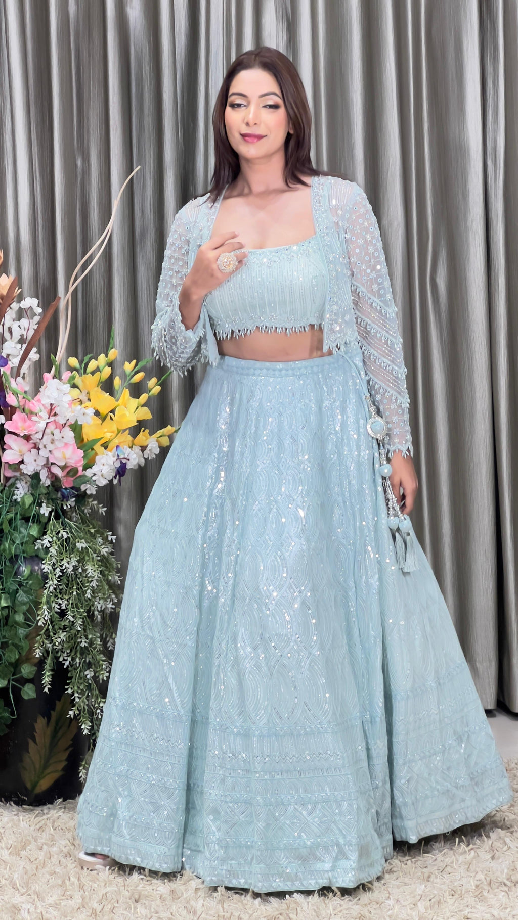 WESTERN LEHENGA CHOLI WITH JACKET STYLE COCKTAIL,EVENING PARTY,RECEPTION,WEDDING PARTY OUTFIT