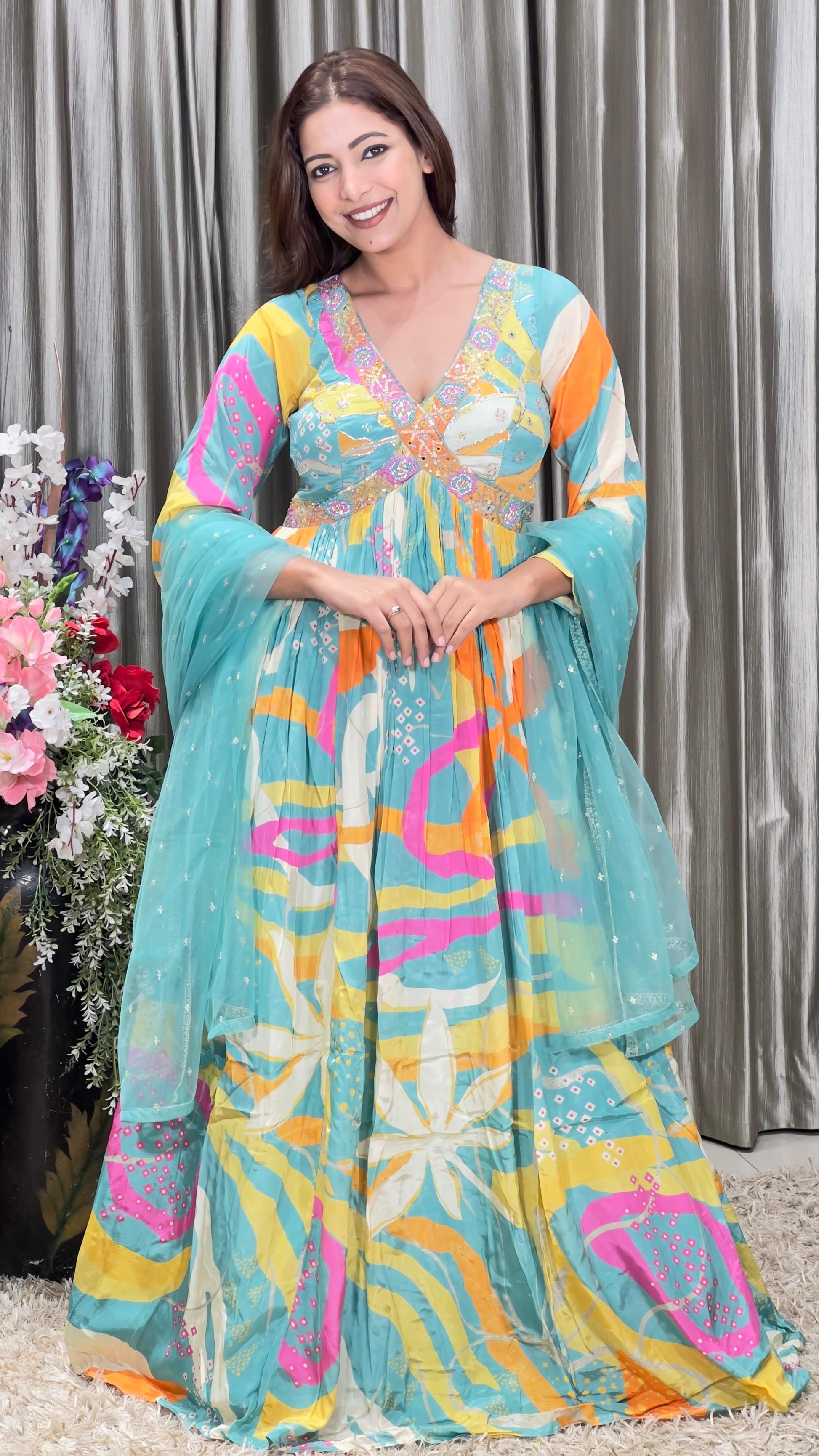 NAYRA CUT FLORAL PRINT GOWN