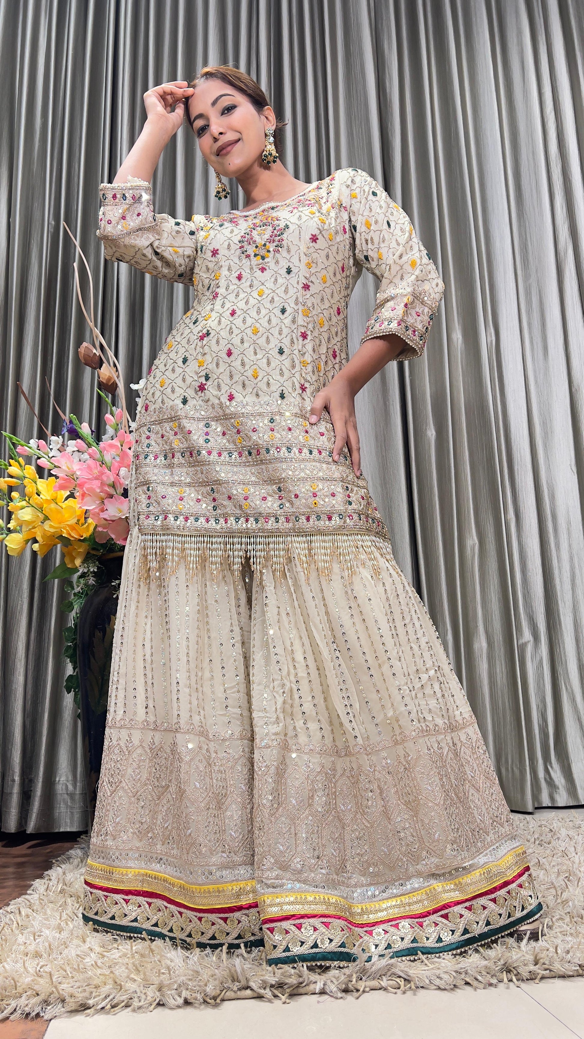 GHARARA STYLE OUTFIT,WEDDING,FESTIVE CELEBRATION,RECEPTION,PARTY WEAR