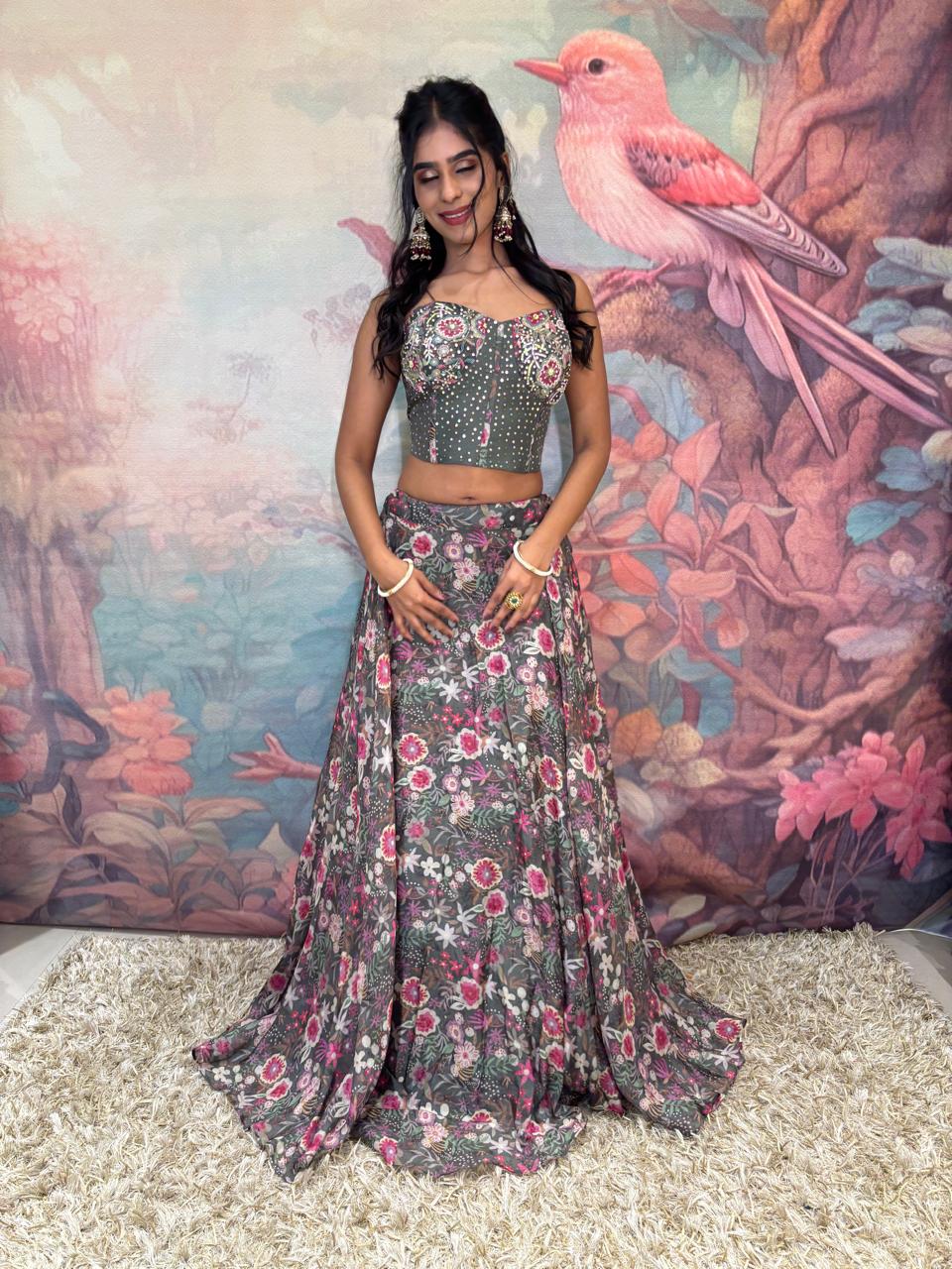 DESIGNER CORSET STYLE LEHENGA CHOLI,MEHENDI,HALDI,SIDER WEAR OUTFIT