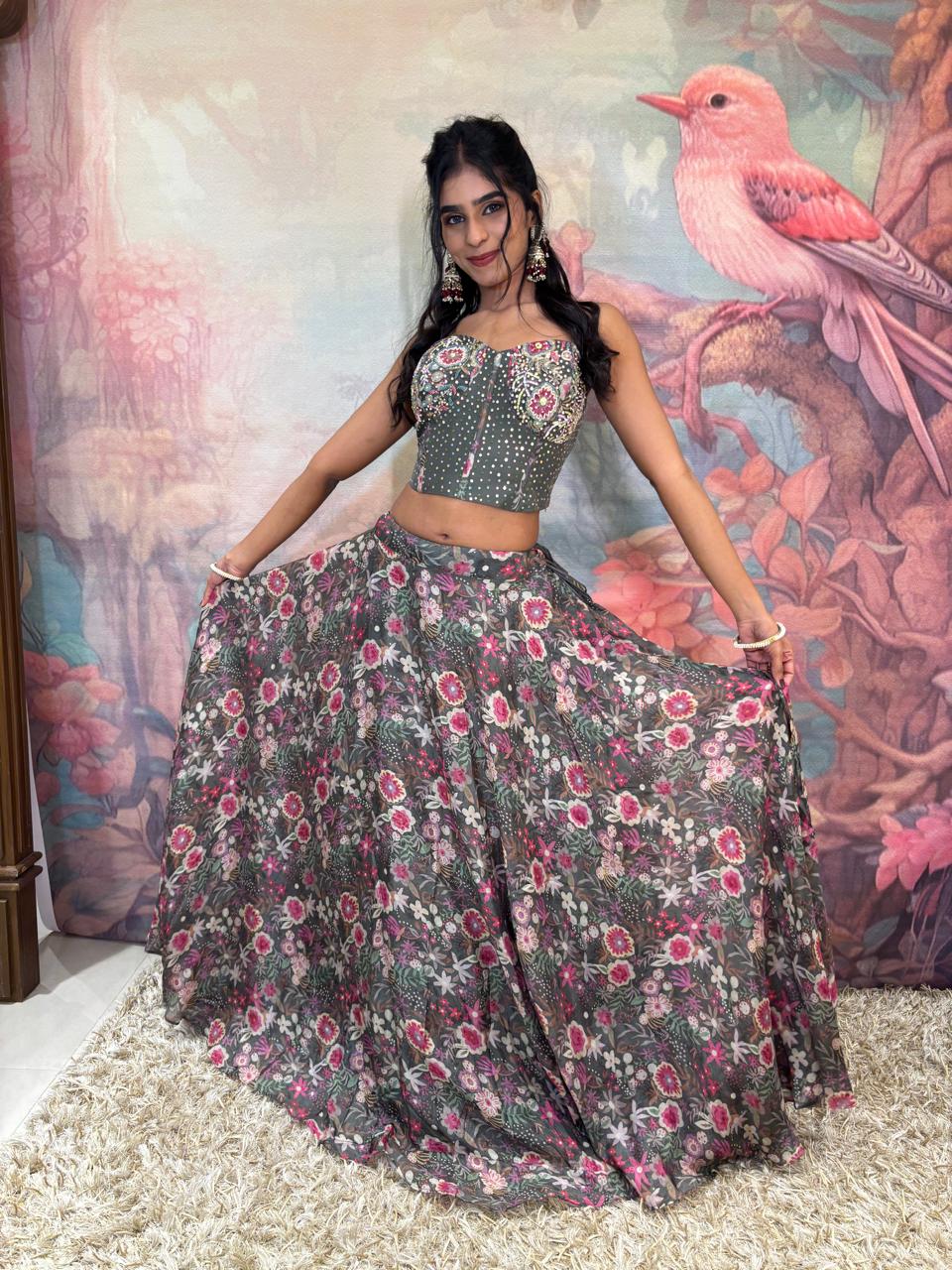 DESIGNER CORSET STYLE LEHENGA CHOLI,MEHENDI,HALDI,SIDER WEAR OUTFIT