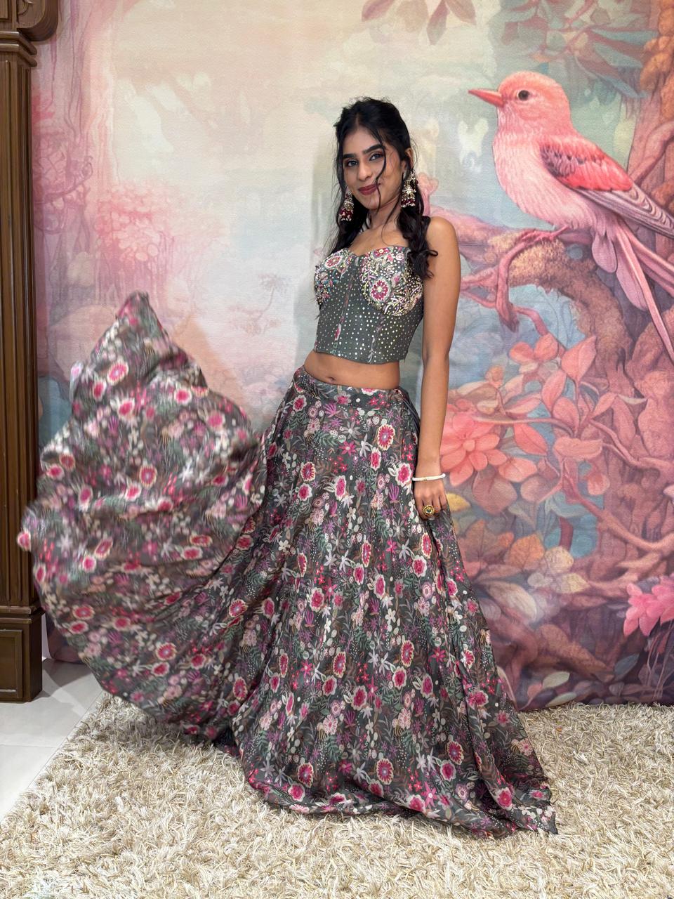 DESIGNER CORSET STYLE LEHENGA CHOLI,MEHENDI,HALDI,SIDER WEAR OUTFIT