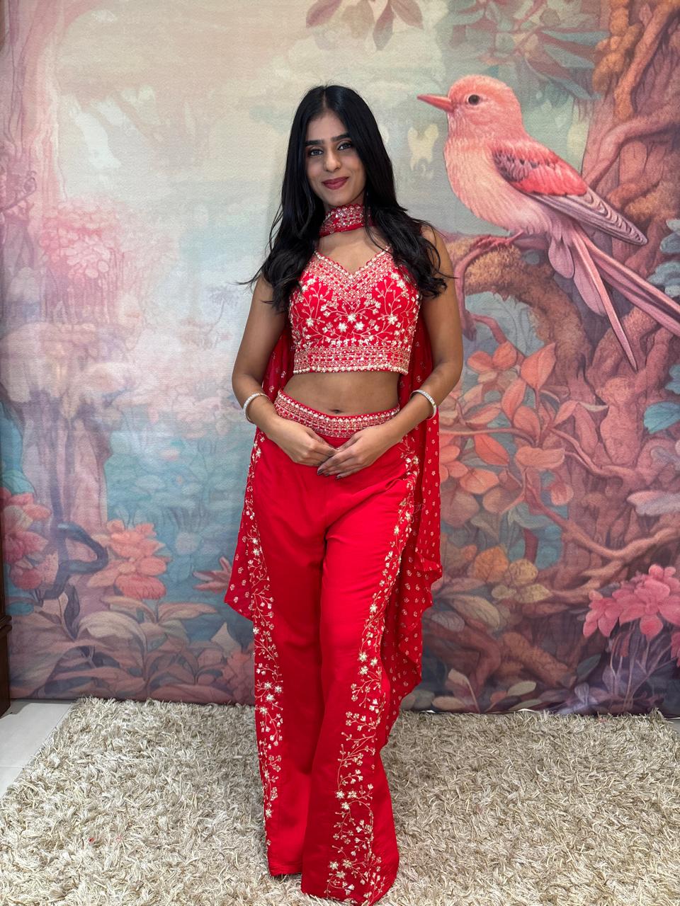 INDO-WESTERN DRAPE STYLE DESIGN HALDI,MEHENDI,PARTY WEAR