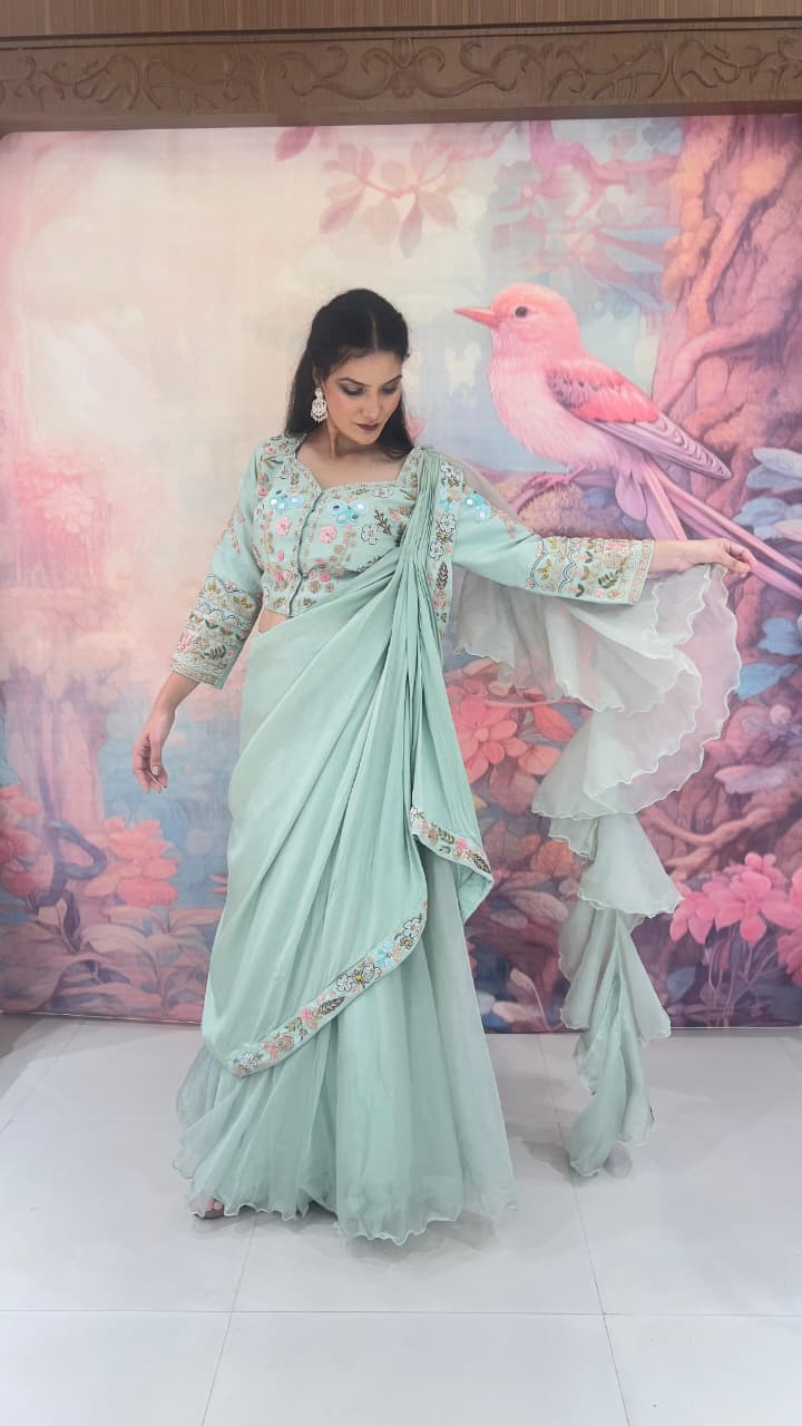 PARTY WEAR DRAPE DESIGNER LEHENGA