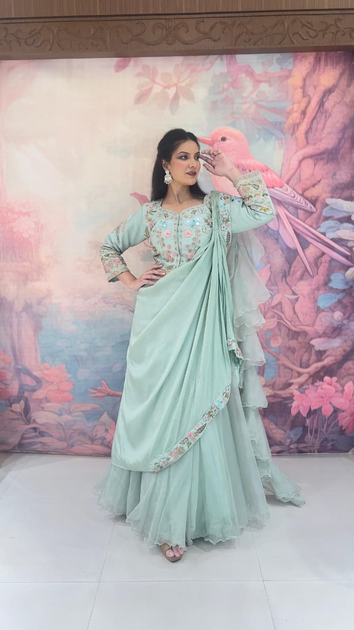 PARTY WEAR DRAPE DESIGNER LEHENGA