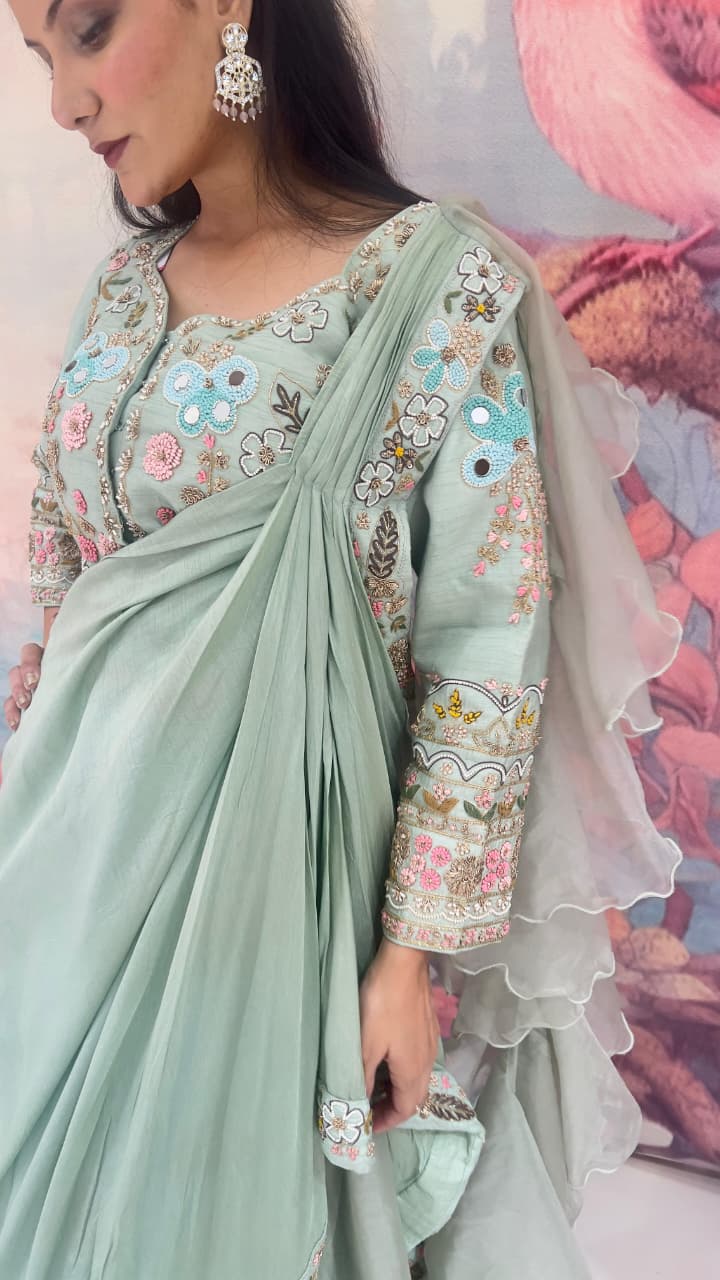 PARTY WEAR DRAPE DESIGNER LEHENGA