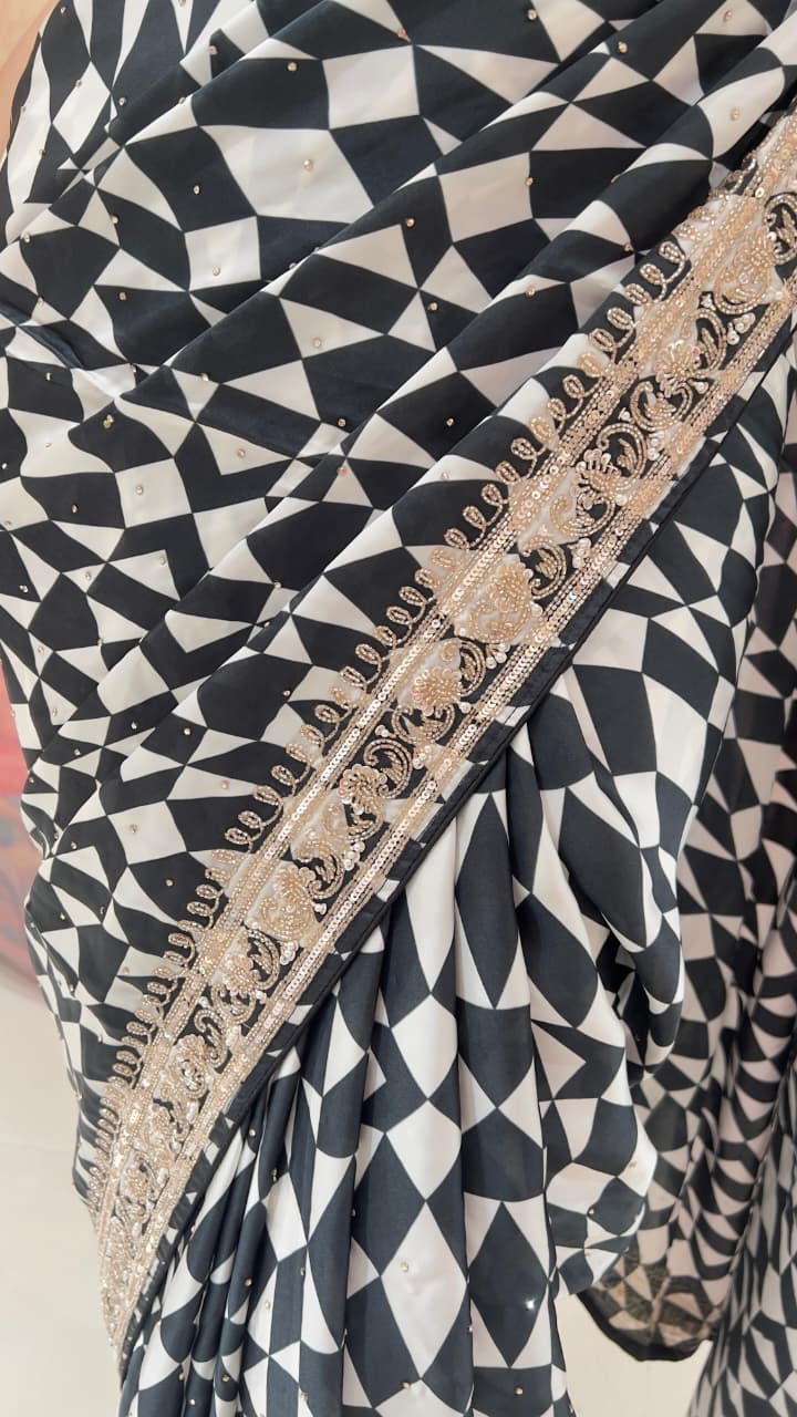 DESIGNER WEAR,PARTY WEAR PRINTED WITH SMALL HAND WORK BORDER SAREE